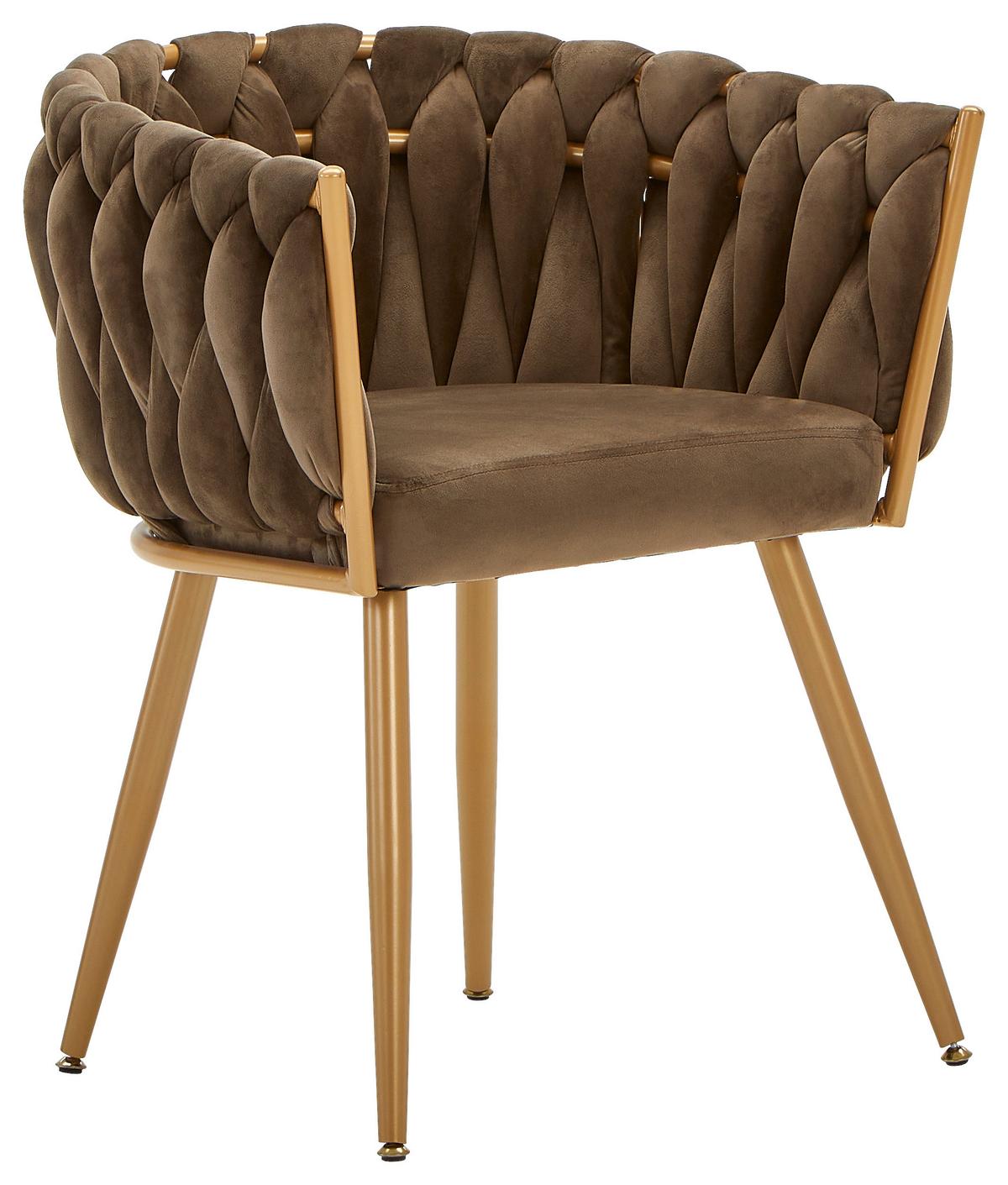 KRZESŁO Z PODŁOKIETNIKAMI WEAVY   -AMBIA HOME- - kolor złoty/brązowy, Lifestyle, metal/tkanina (60/78/55cm) - Ambia Home