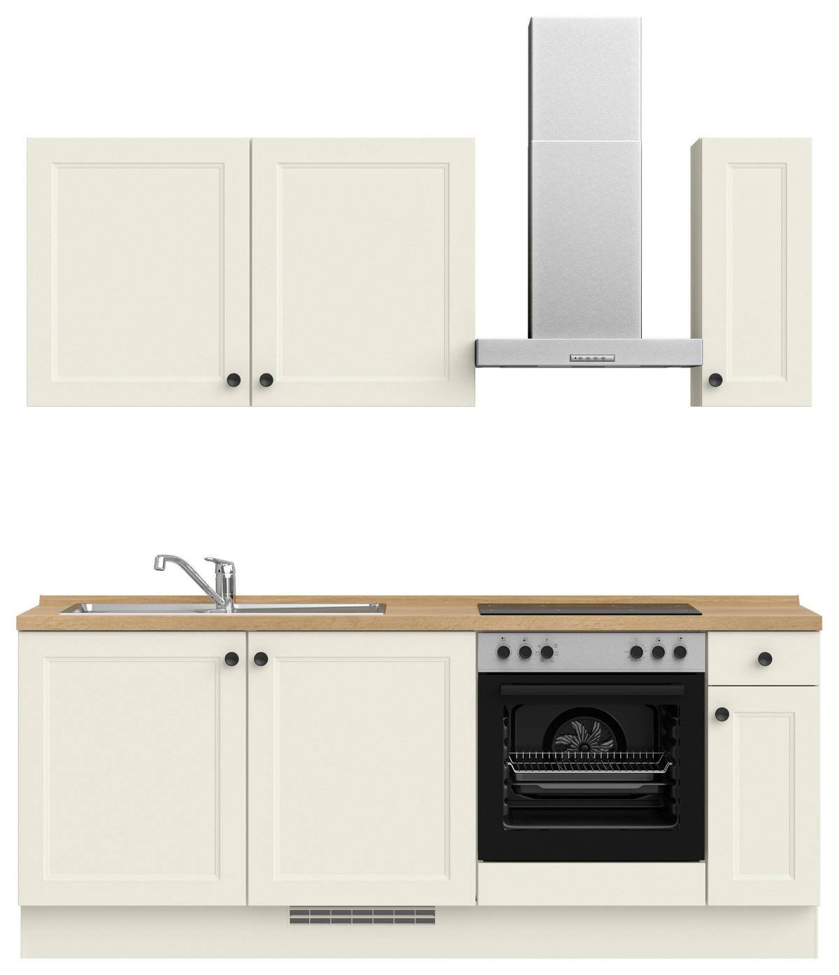 Küchenblock Cascada Low m. Geräten Weiß - Eichefarben/Schwarz, MODERN, Holzwerkstoff/Metall (210cm) - Nobilia