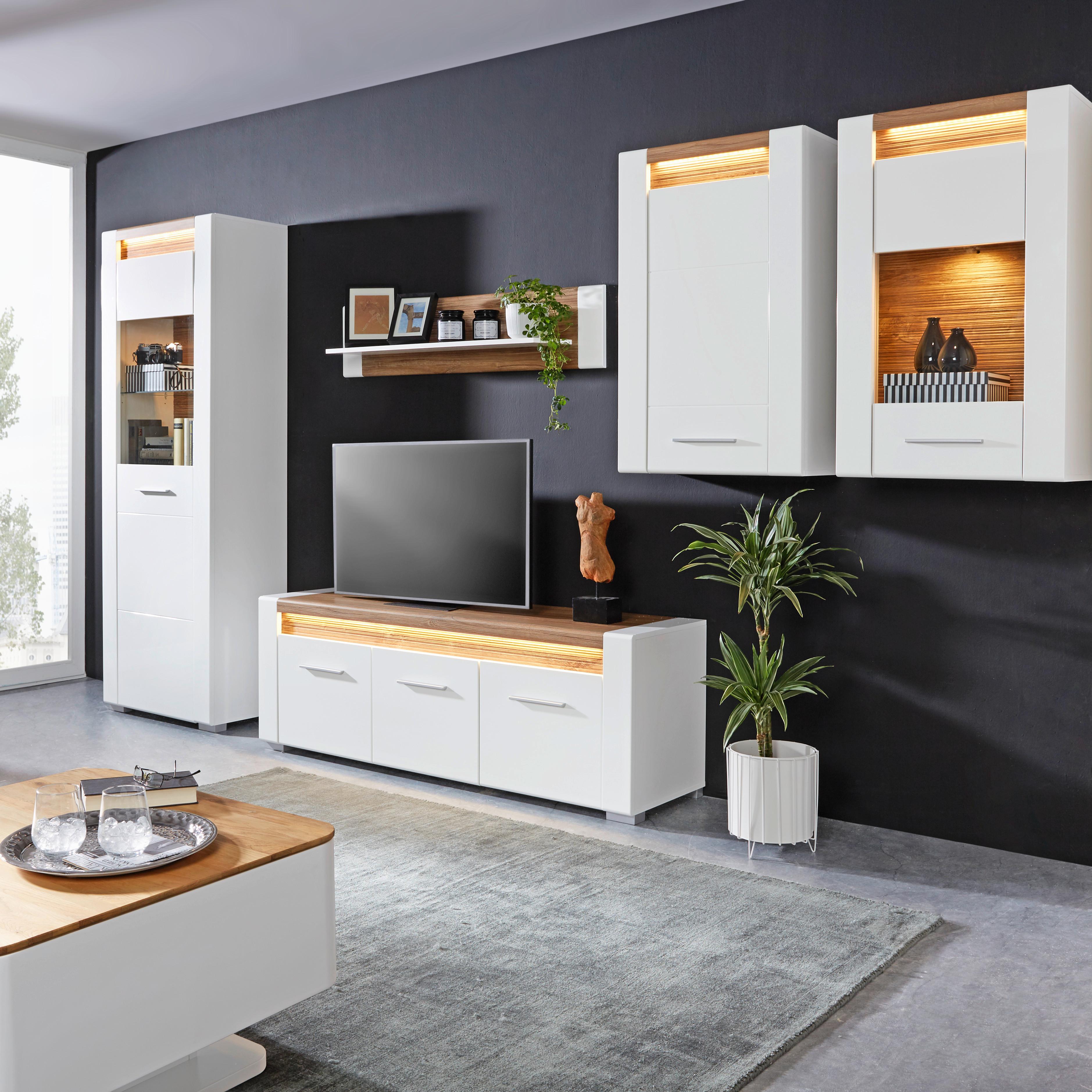 MEDIABÄNK LEONARDO - vit/kromfärg, Modern, metall/trämaterial (160/56/45cm) - Mömax