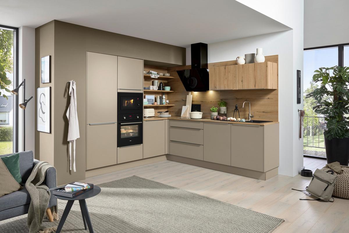 Eckküche Velutto/Manhattan ohne Geräte, ohne Zubehör - Edelstahlfarben/Eichefarben, MODERN, Holzwerkstoff/Metall (248,2/276,6cm) - Nolte Küchen