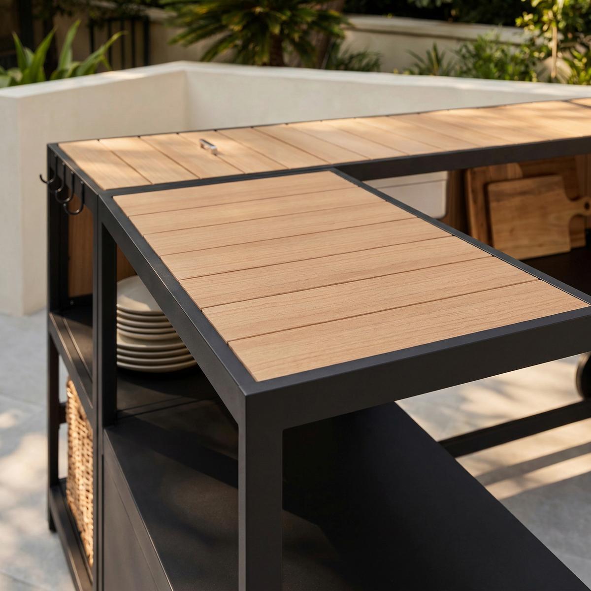 Outdoorküche Delia Schwarz /Naturfarben inkl. Abdeckung - Schwarz/Naturfarben, MODERN, Kunststoff/Metall (239/90/120cm) - Bessagi Garden