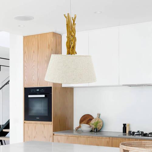 Hängeleuchte Woody Weiß/Hellbraun max. 22 Watt - Hellbraun/Weiß, Natur, Holz/Textil (45/110cm)