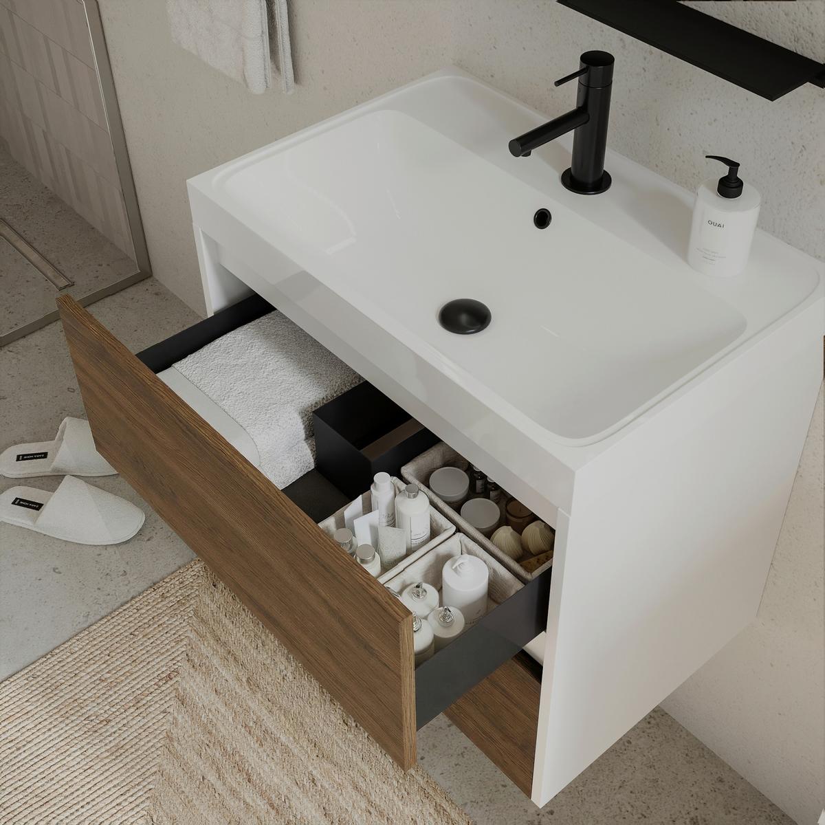 Element S Umivaonikom Portofino - boje oraha/bijela visoki sjaj, Moderno, drvni materijal/prirodni materijali (60/51/40cm)