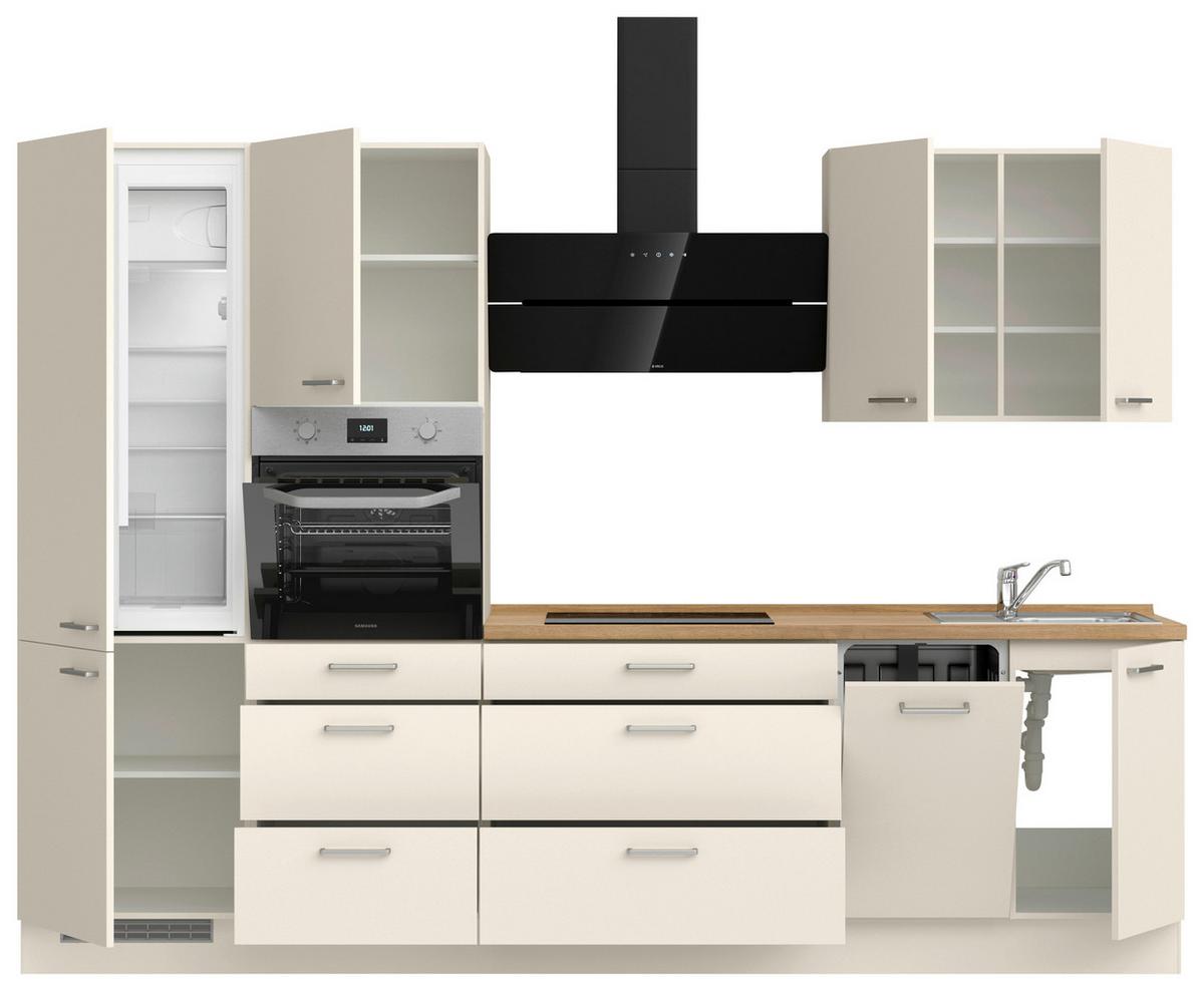 Küchenblock Touch High m. Geräten Magnolie - Edelstahlfarben/Eichefarben, MODERN, Holzwerkstoff/Metall (300cm) - Nobilia