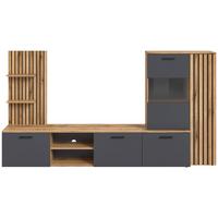Ansamblu mobilier cameră de zi MAILAND - culoare lemn stejar/antracit, Modern, sticlă/material pe bază de lemn (250/135/38cm) - Modern Living