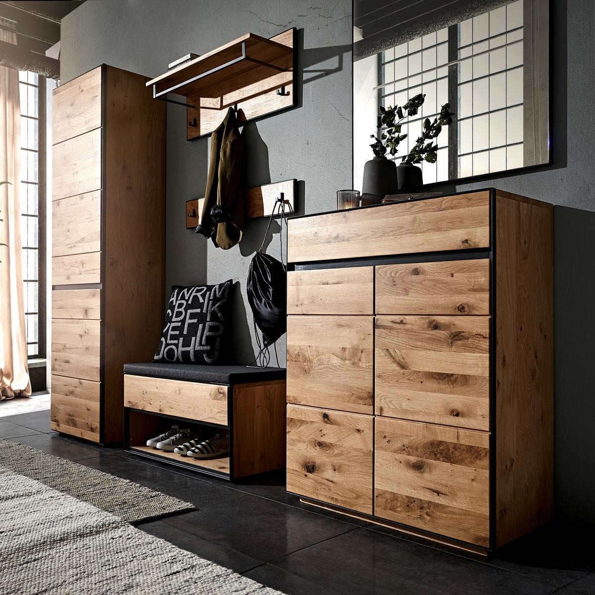 SZAFKA NA BUTY KELIO - kolor dębowy/antracytowy, Natur, metal/drewno (86/104/38cm) - Linea Natura