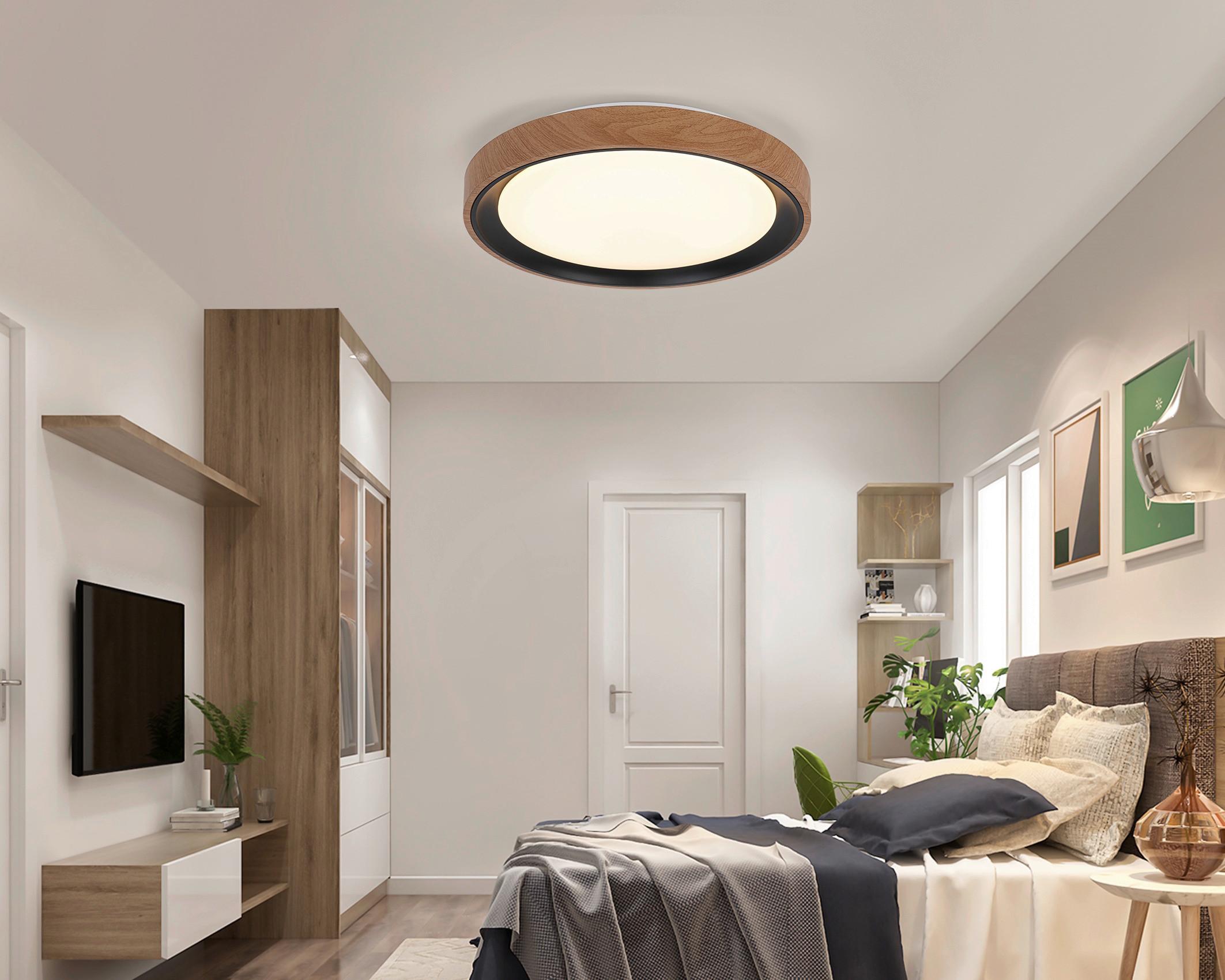 LAMPA SUFITOWA TINA - kolor dębowy/czarny, Trend, tworzywo sztuczne/metal (40/7cm) - Novel