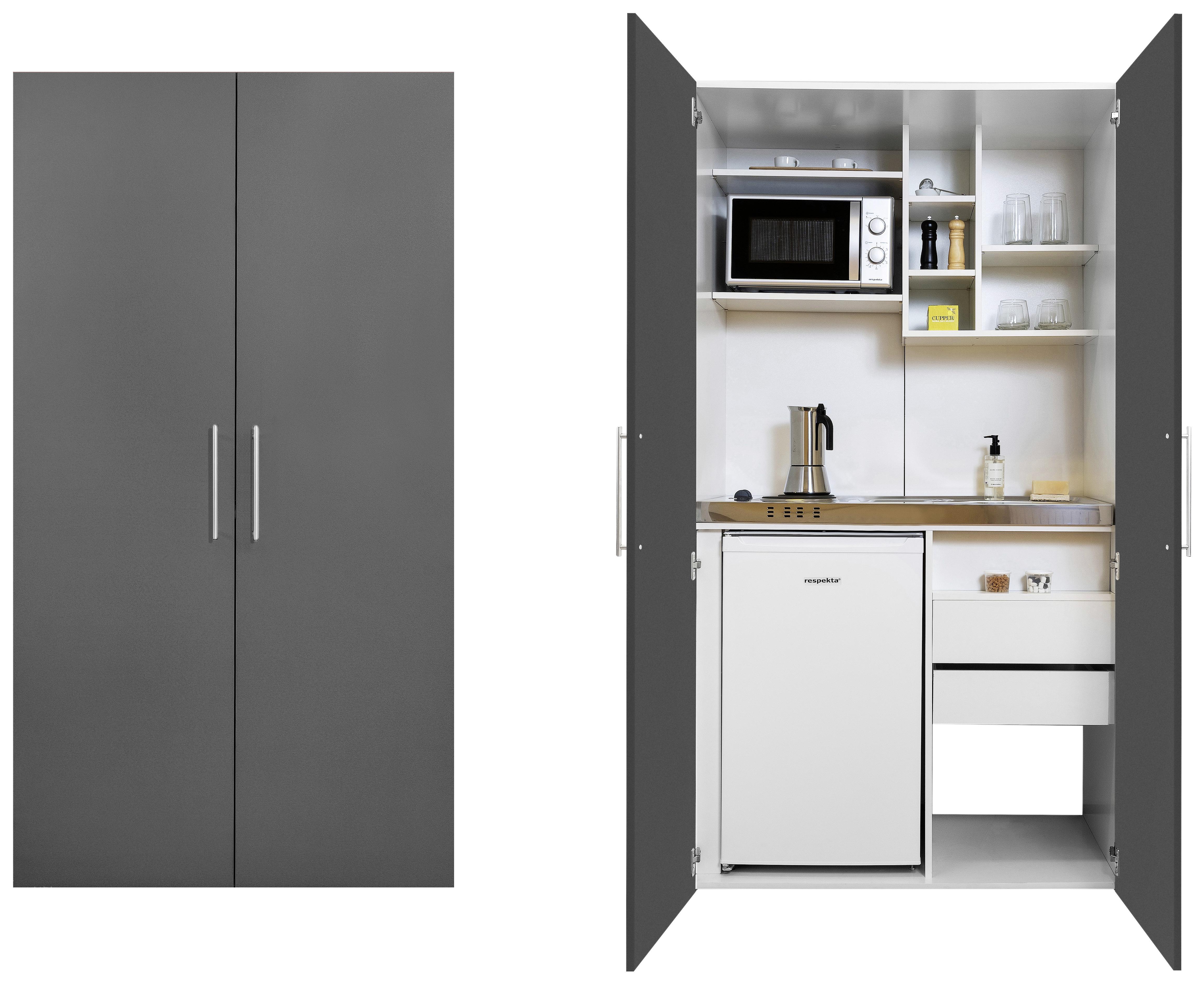 Schrankküche Economy Grau mit Geräte B: ca. 104 cm - Edelstahlfarben/Eichefarben, MODERN, Holzwerkstoff/Metall (104/193/67cm) - Respekta