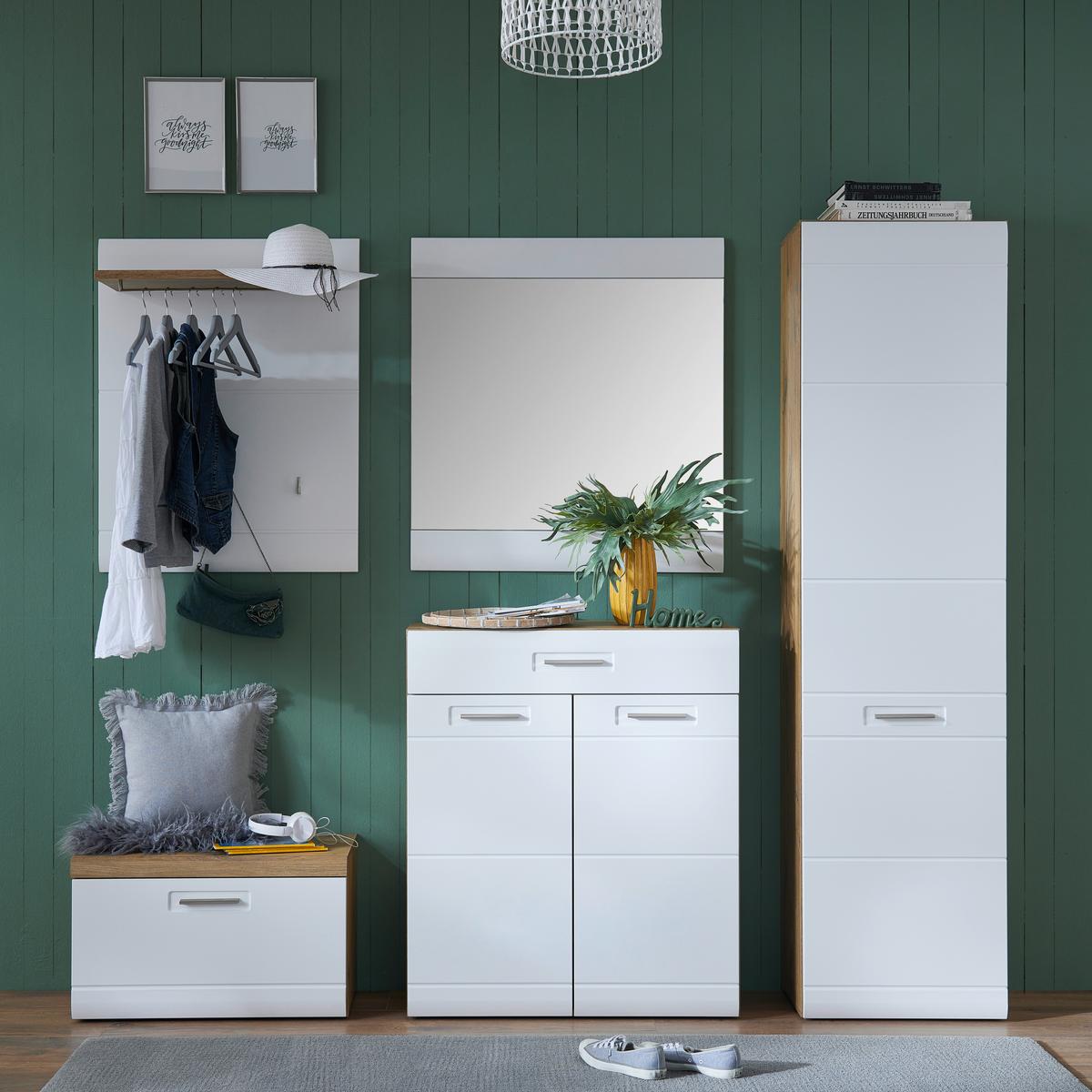 Bancă pentru hol Auris - alb/culoare lemn stejar, Modern (70/42/37,1cm) - Modern Living