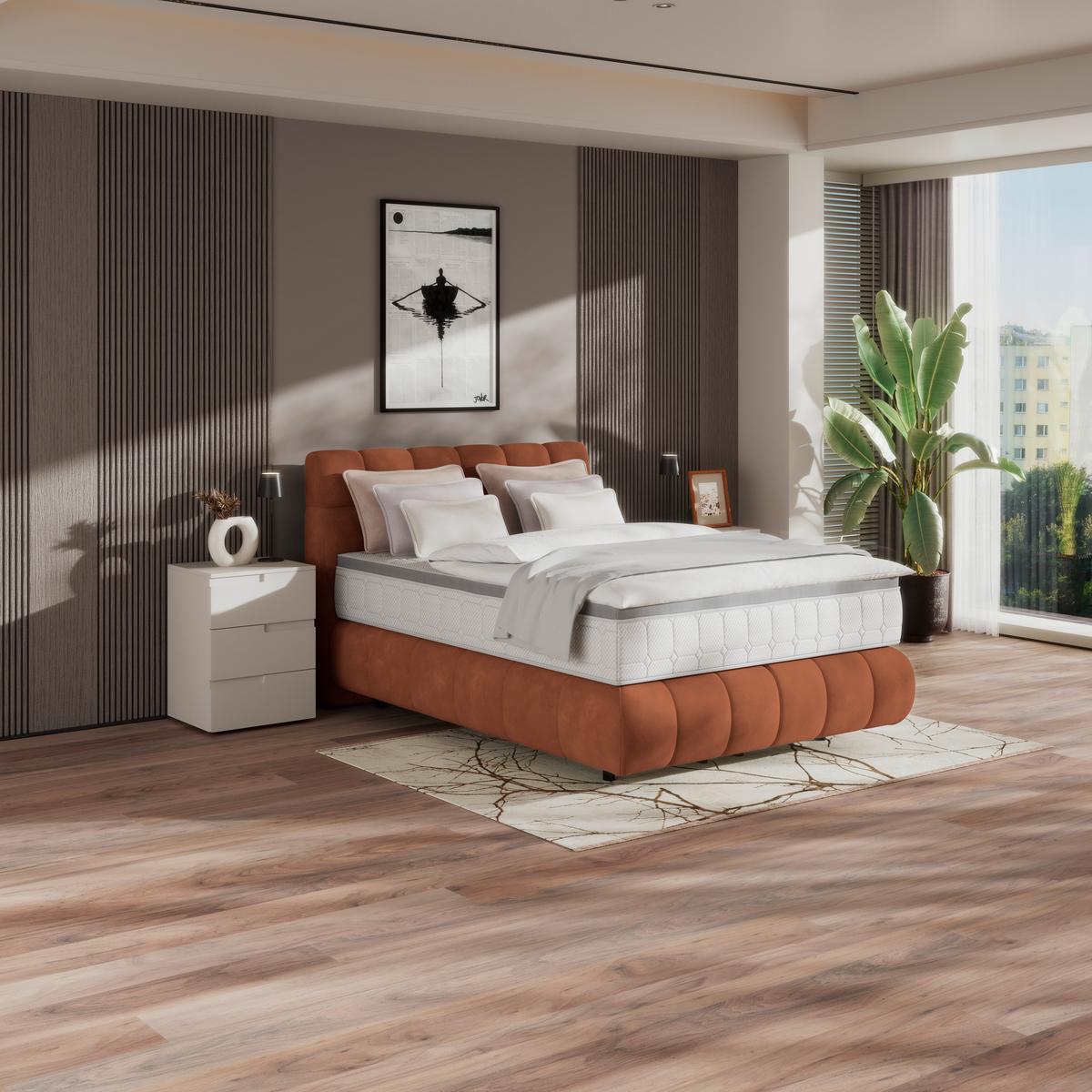 Boxspring Krevet Nobu - boje hrđe/crna, Trend, drvo/tekstil (140/200cm) - Premium Living