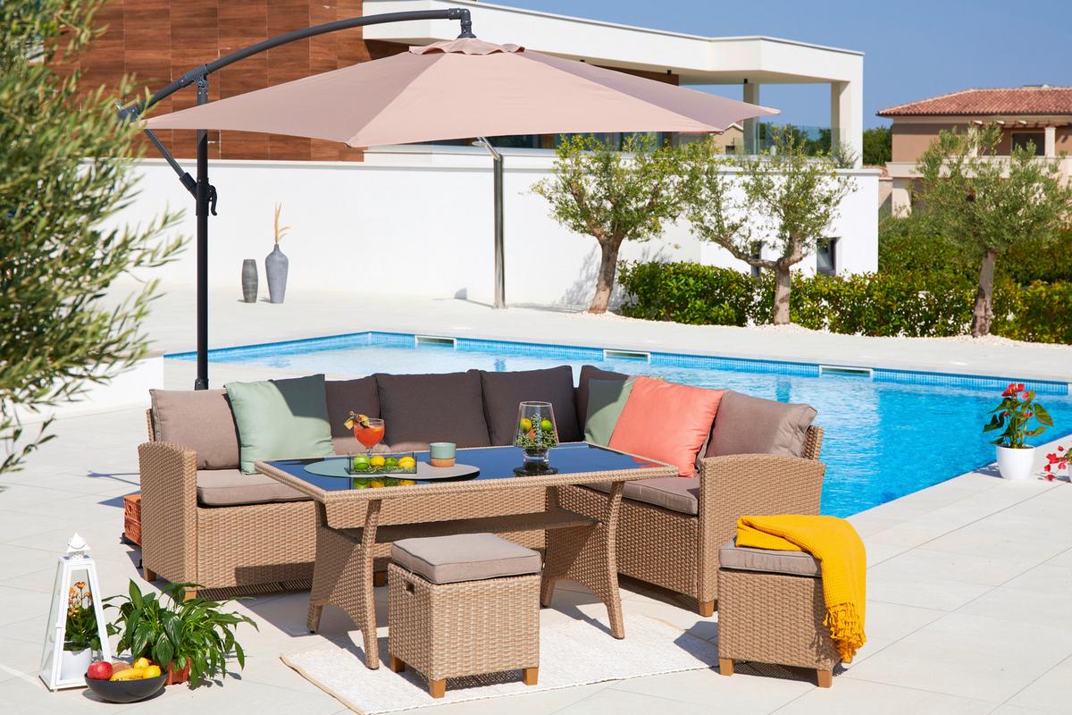 Gartenlounge Liow 2 In Beige - Beige/Braun, Glas/Kunststoff (235/175cm) - Mömax