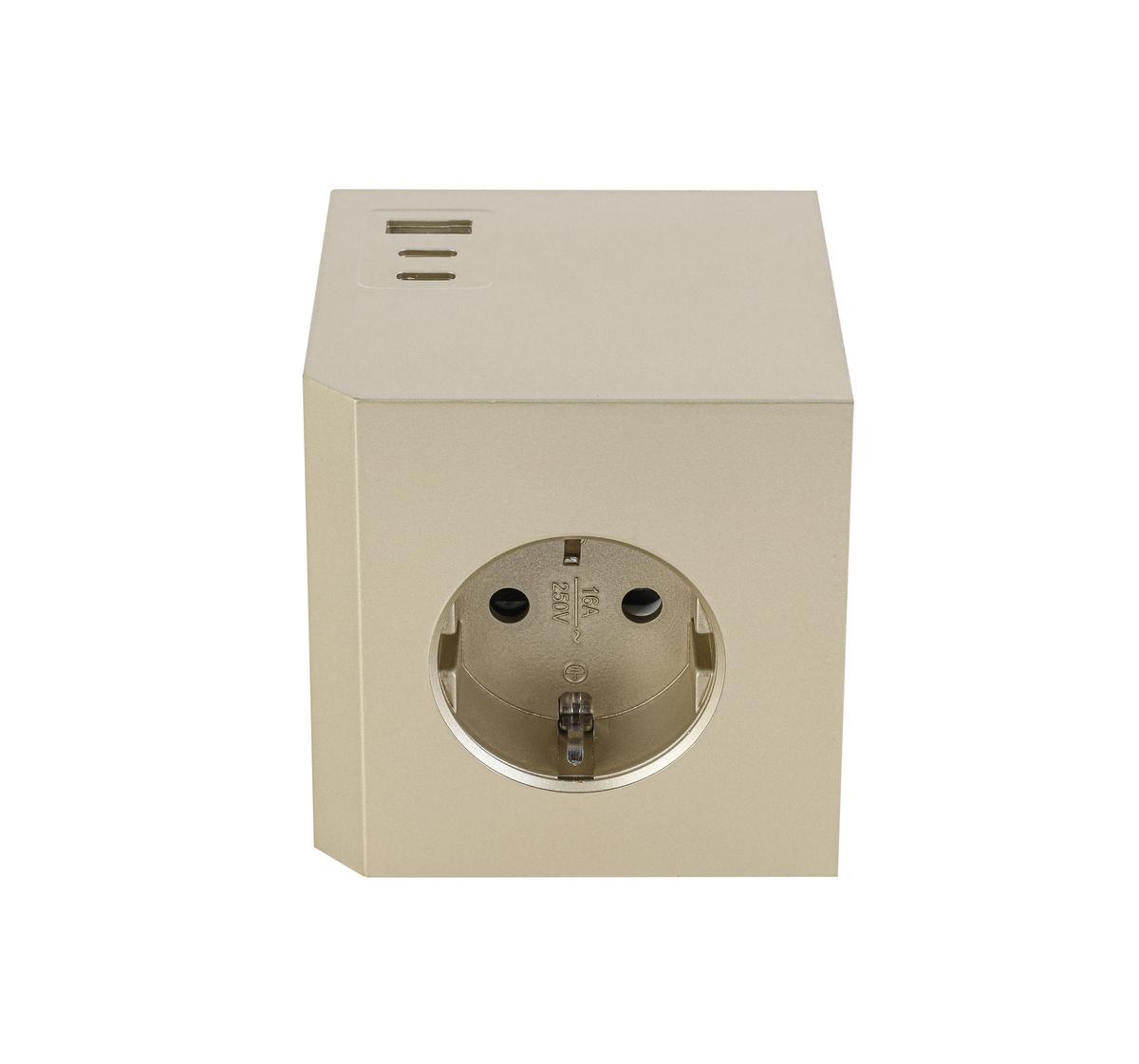 KOSTKA ZASILAJĄCA PLUG BOX - kolor złoty, Basics, tworzywo sztuczne (7,5/7,5/7,5cm) - Mican