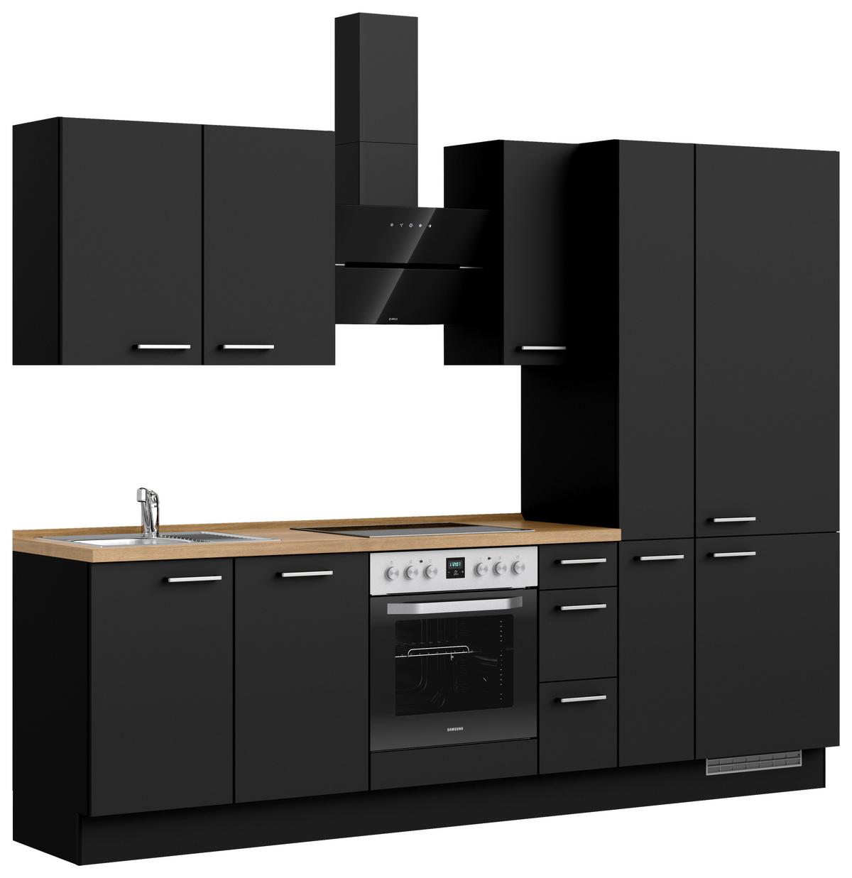 Küchenblock Touch High m. Geräten Schwarz - Edelstahlfarben/Eichefarben, MODERN, Holzwerkstoff/Metall (270cm) - Nobilia