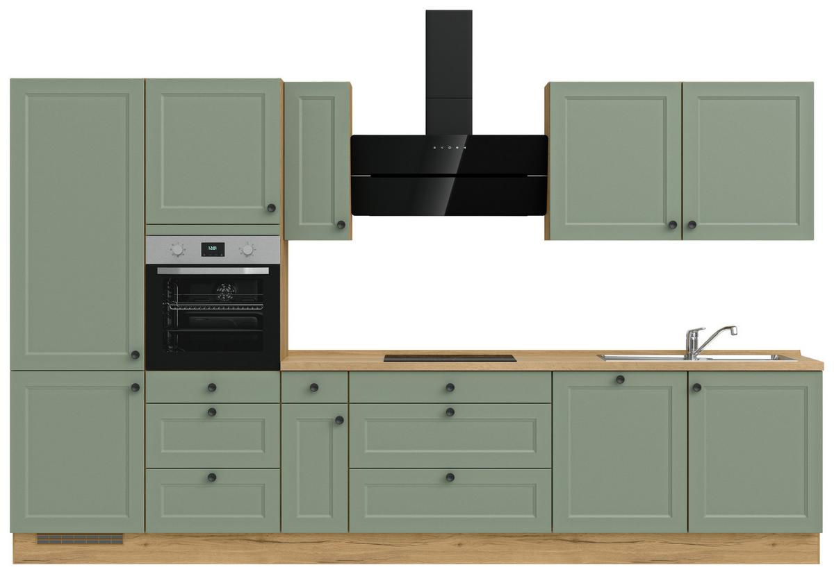 Küchenblock Cascada High m. Geräten Schilfgrün - Schilfgrün/Eichefarben, MODERN, Holzwerkstoff/Metall (360cm) - Nobilia