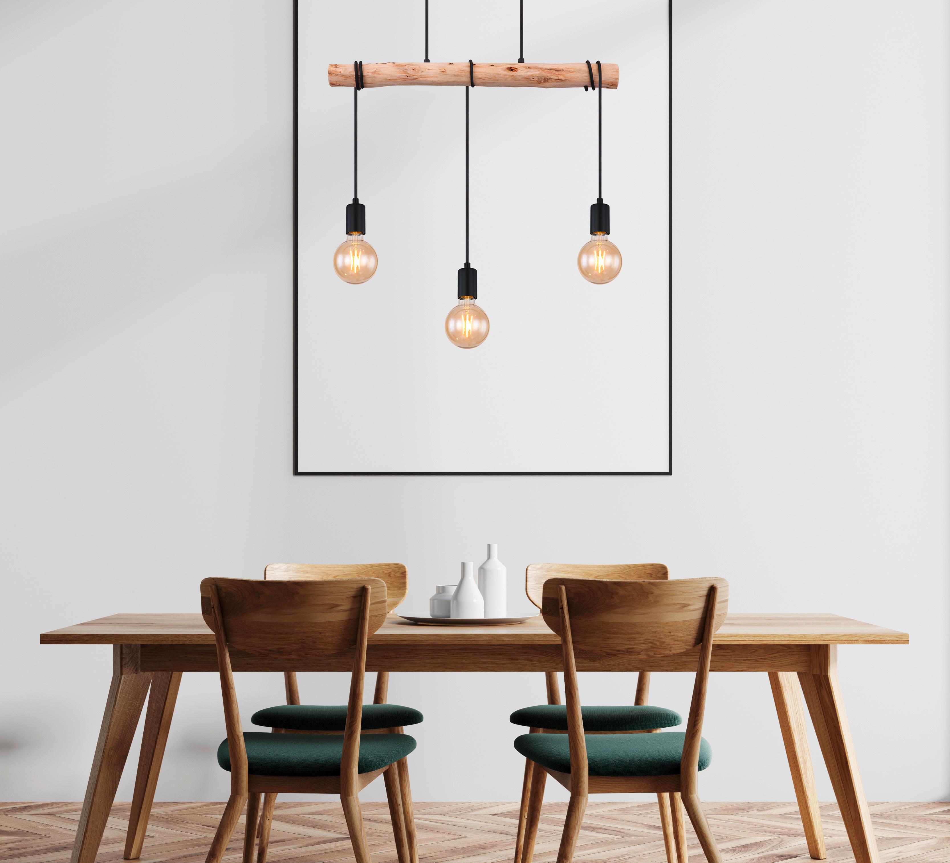 Hängeleuchte Gregor max. 60 Watt - Schwarz/Naturfarben, Natur, Holz/Metall (60/5/120cm) - Globo