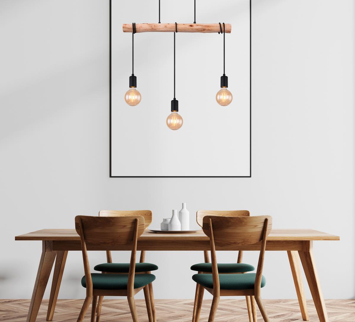 Hängeleuchte Gregor max. 60 Watt - Schwarz/Naturfarben, Natur, Holz/Metall (60/5/120cm) - Globo