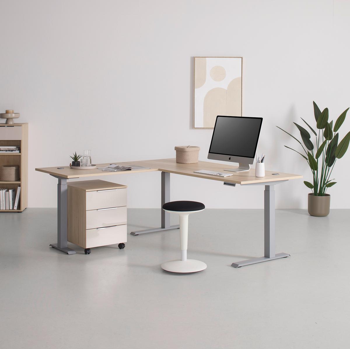 Eckschreibtisch Siena Eiche/Silberfarben - Eichefarben/Silberfarben, MODERN, Holzwerkstoff (185/72/177cm) - Mömax