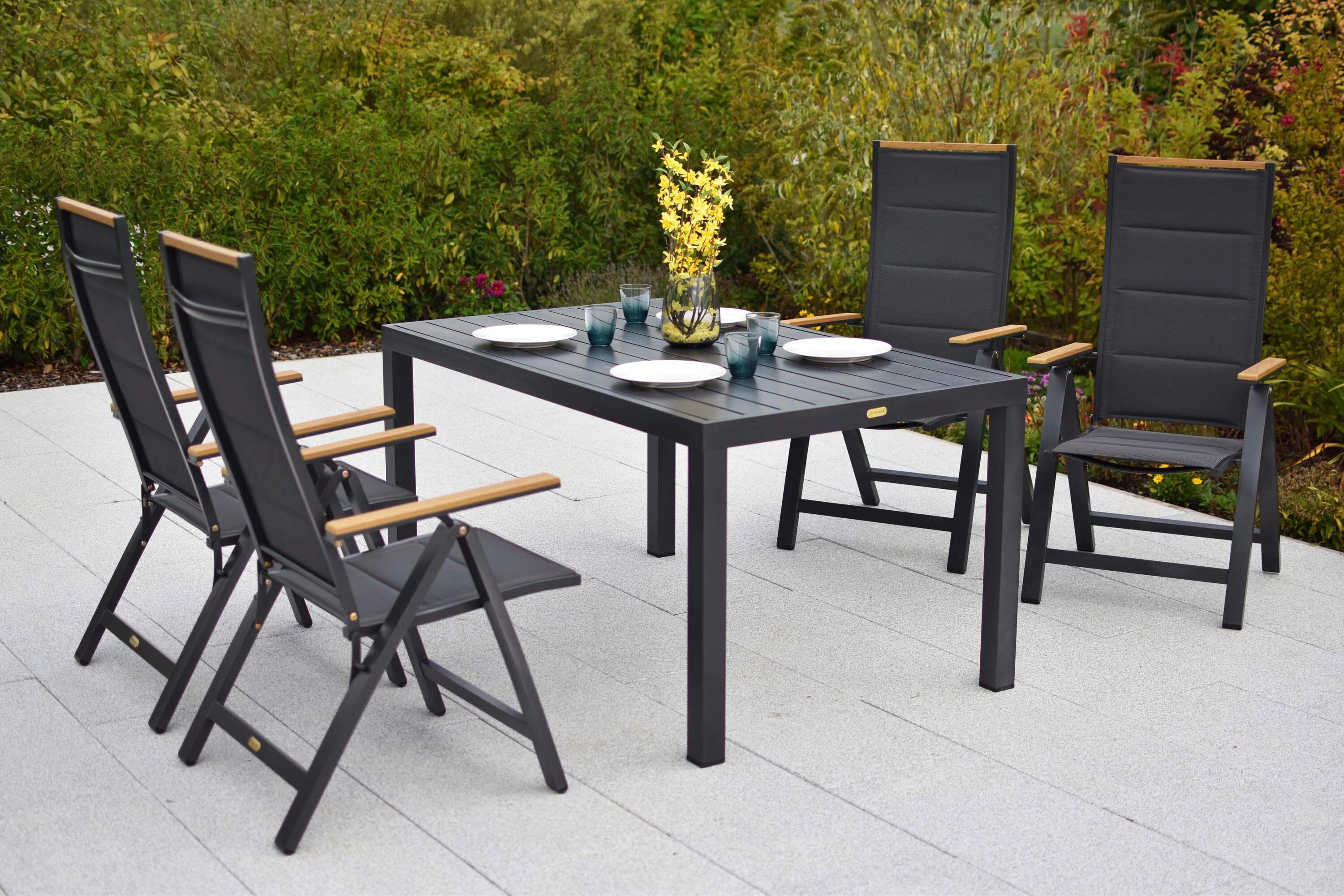 Gartentischgruppe Verona 5-tlg. Graphitfarben - Graphitfarben/Grau, KONVENTIONELL, Kunststoff/Textil - Gardenson