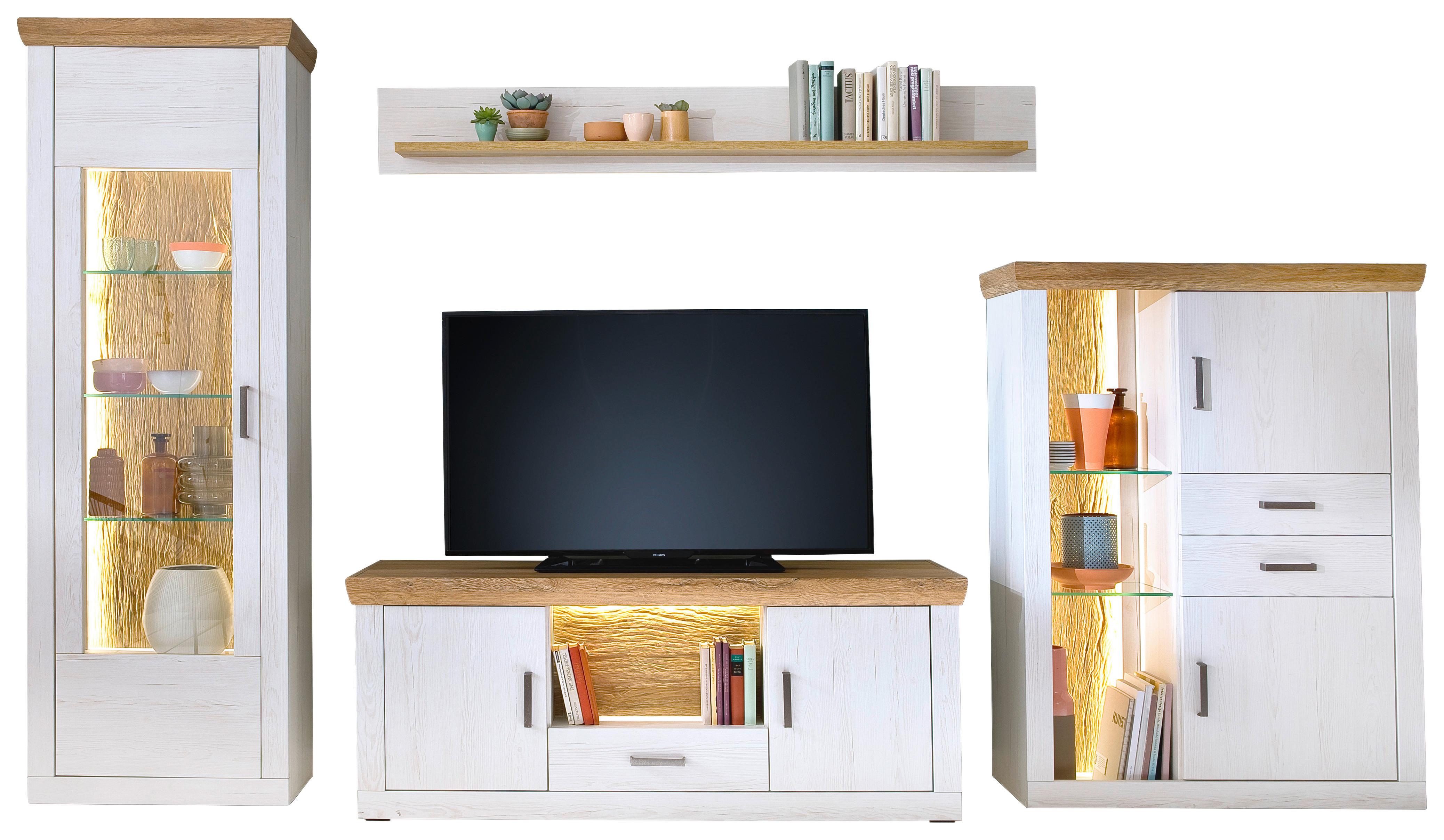 Wohnwand Madrid Eiche-/Pinienfarben - Eichefarben/Graphitfarben, Design, Glas/Holzwerkstoff (351/205/50cm) - MID.YOU