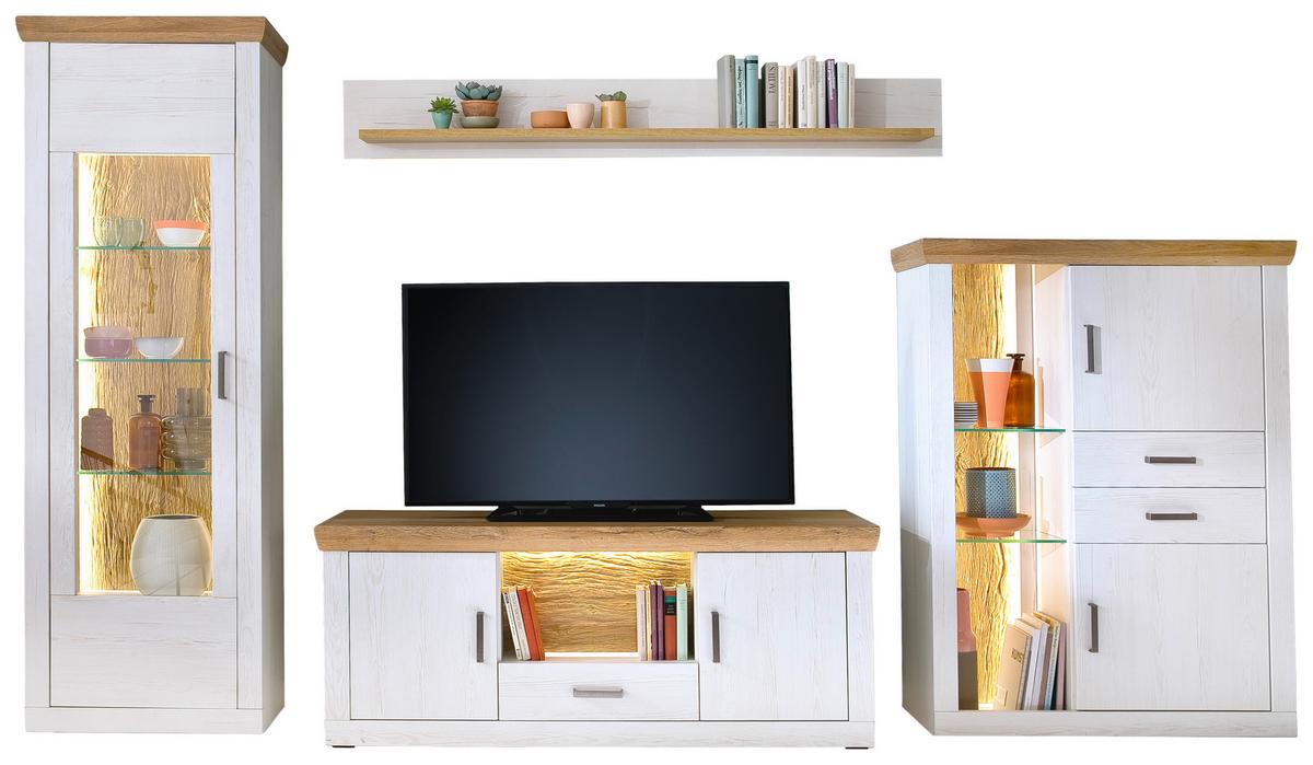 Wohnwand Madrid Eiche-/Pinienfarben - Eichefarben/Graphitfarben, Design, Glas/Holzwerkstoff (351/205/50cm) - MID.YOU