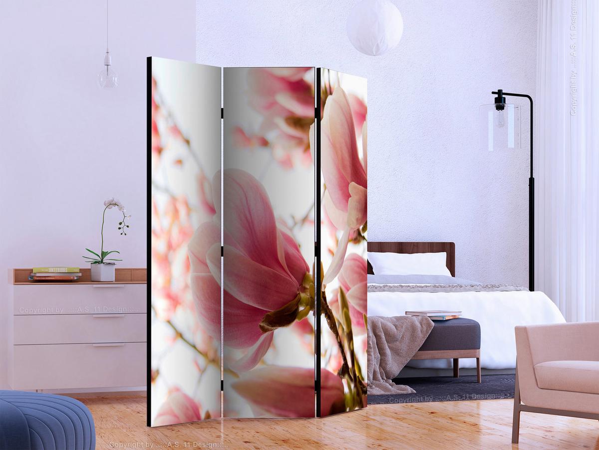Paravan Pink Magnolia, 3-Delni, Dvostranski - pink/bela, Basics, tekstil/les (135/172/3cm) - artgeist
