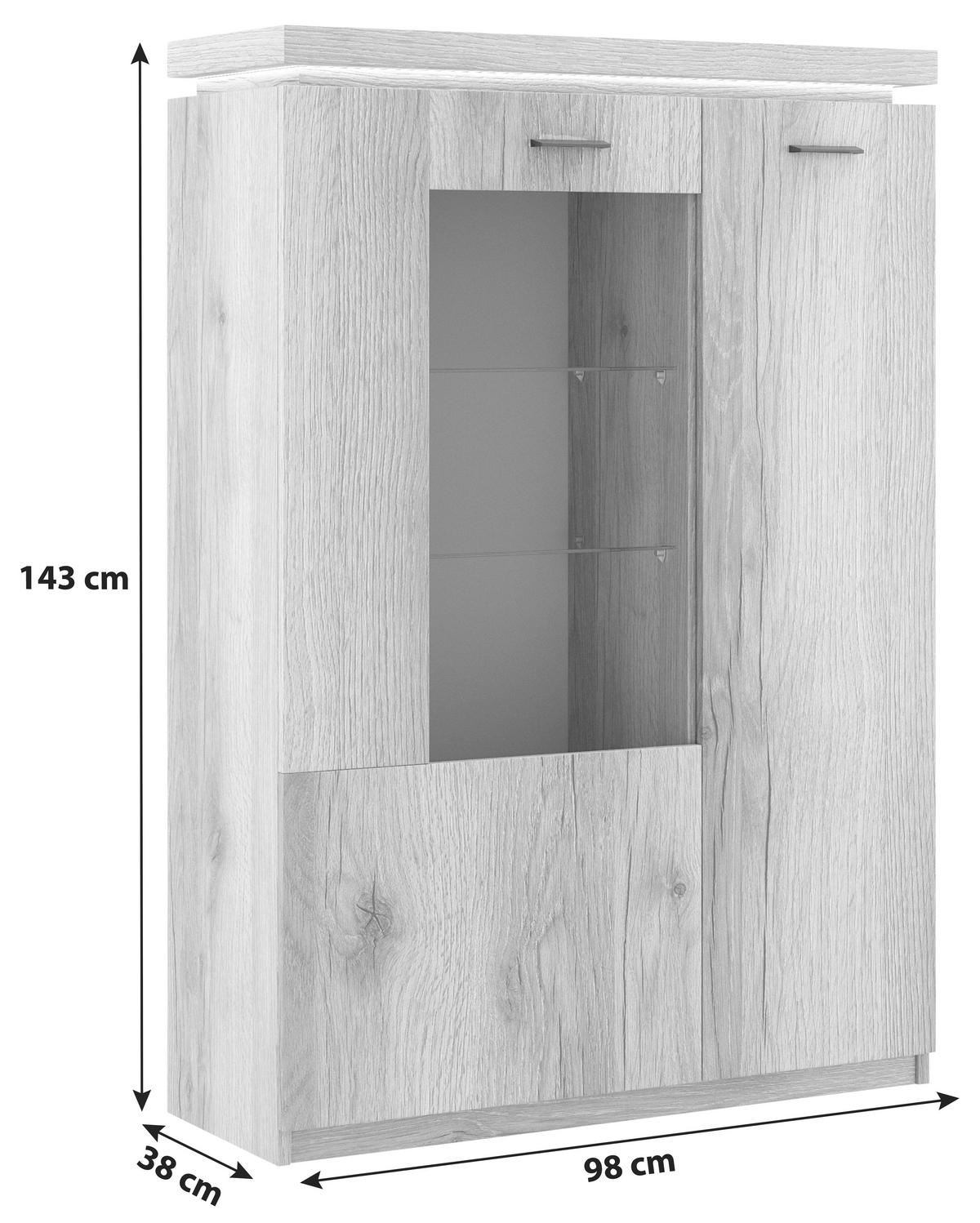 Vitrina Vancouver, Z Osvetlitvijo - barve hrasta/antracit, Moderno, kovina/steklo (98/143/38cm) - Mömax