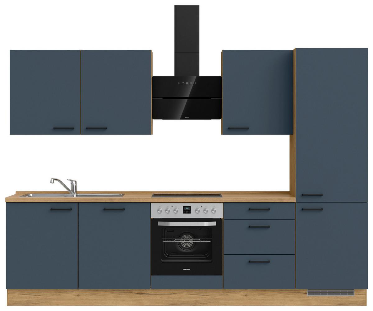 Küchenblock Easytouch High m. Geräten Dunkelblau - Eichefarben/Schwarz, MODERN, Holzwerkstoff/Metall (300cm) - Nobilia