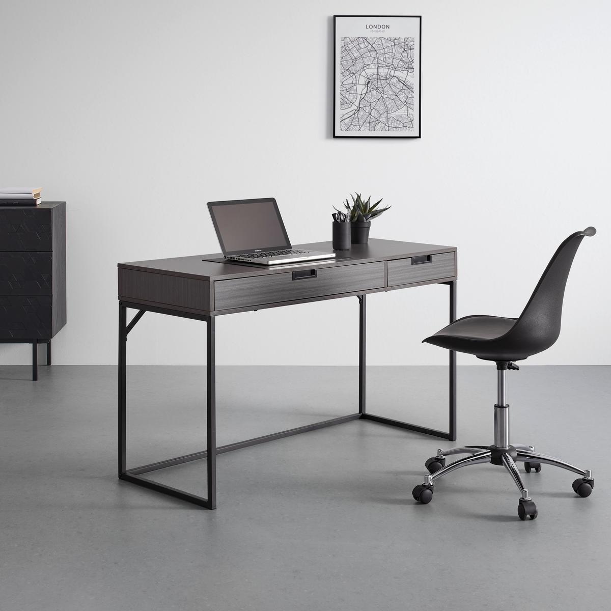 Schreibtisch Aurora Walnussfarben MDF ca.120x50 cm - Walnussfarben/Schwarz, MODERN, Metall (120/50/76cm) - Bessagi Home