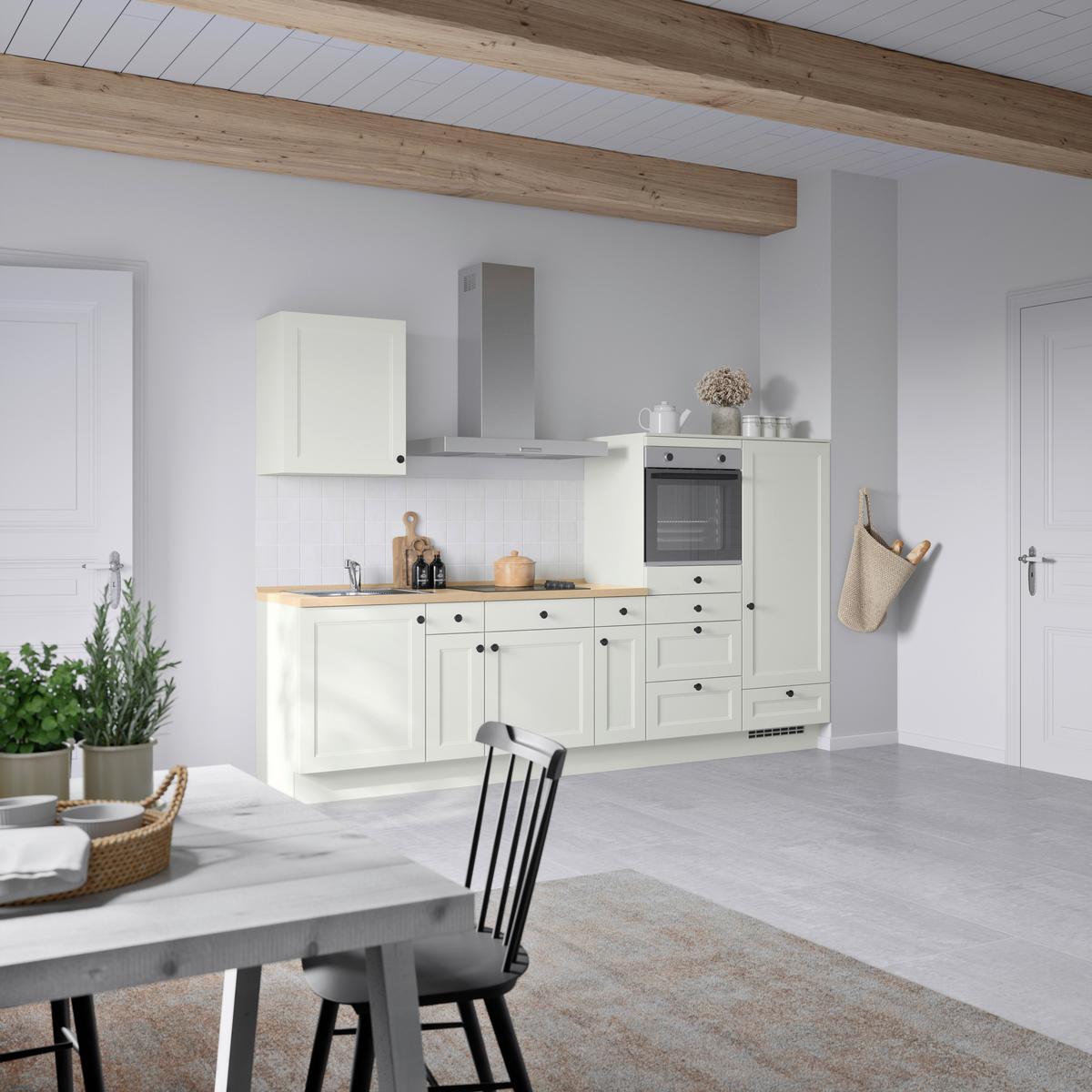 Küchenblock Cascada Low m. Geräten Weiß - Eichefarben/Schwarz, MODERN, Holzwerkstoff/Metall (300cm) - Nobilia