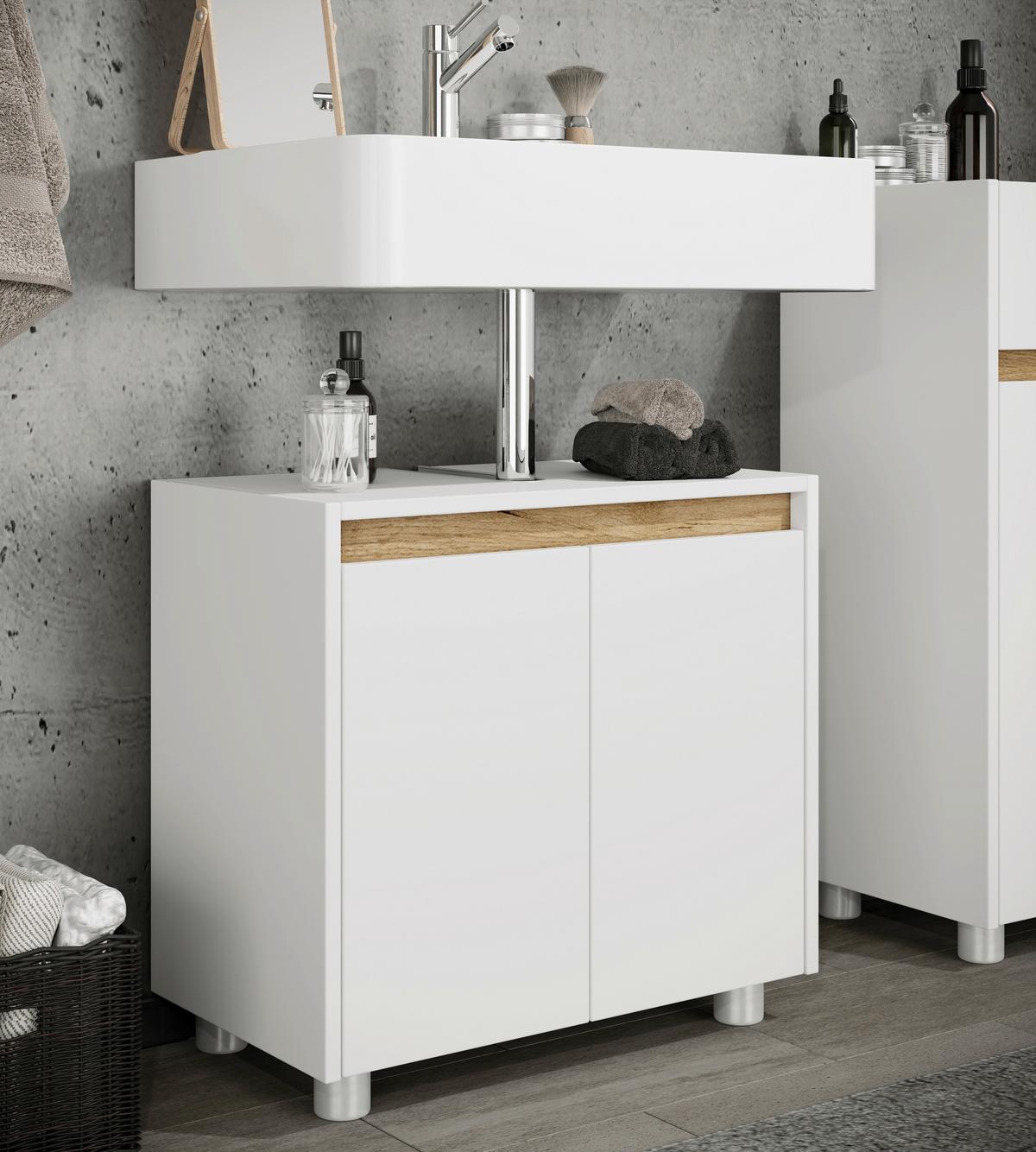Waschbeckenunterschrank Cosila - Honigeiche/Weiss, Trend, Holzwerkstoff/Kunststoff (57/55/33cm) - MID.YOU