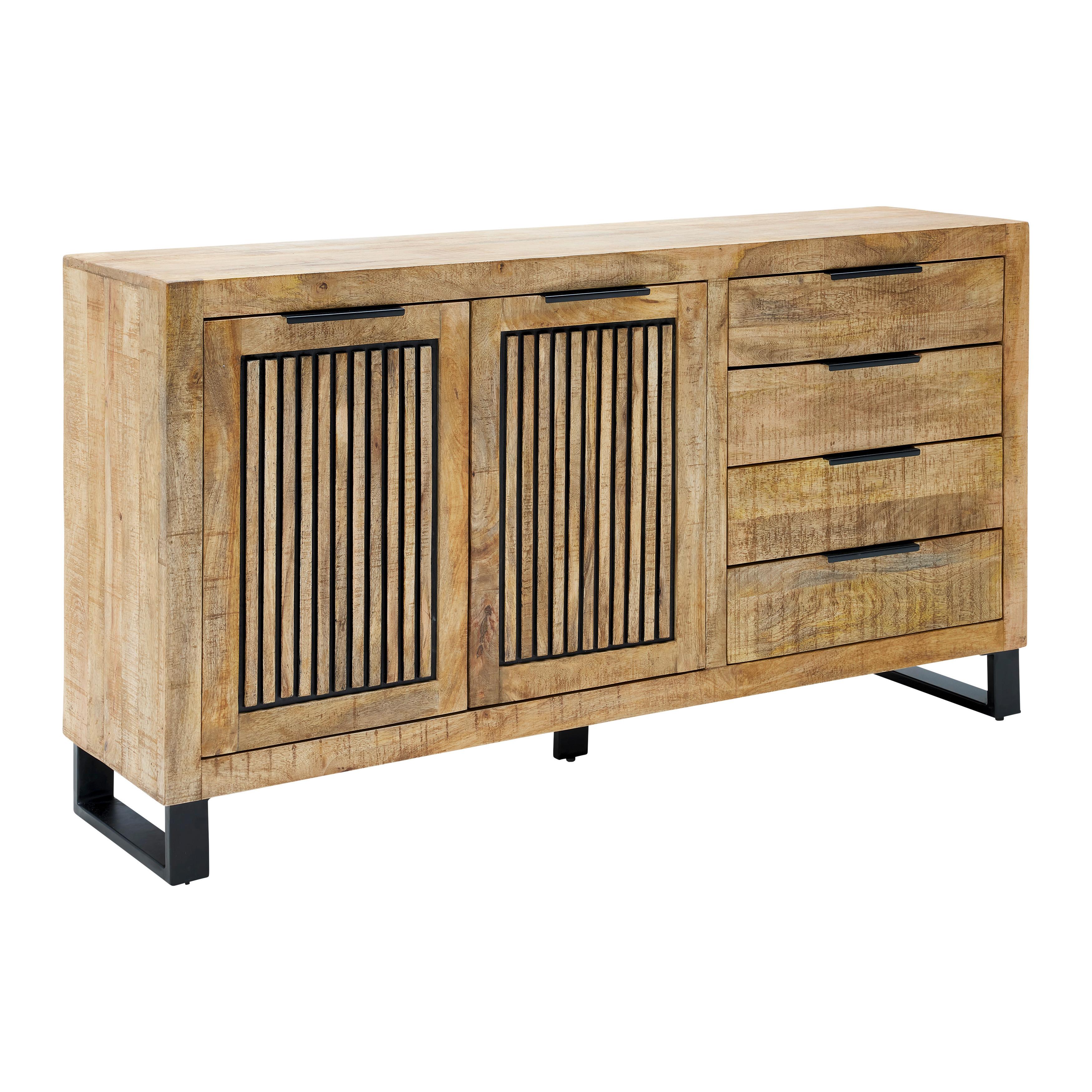 Sideboard Everest in Naturfarben/Schwarz. - Schwarz/Naturfarben, Natur, Holz/Metall (160/85/40cm) - Zandiara