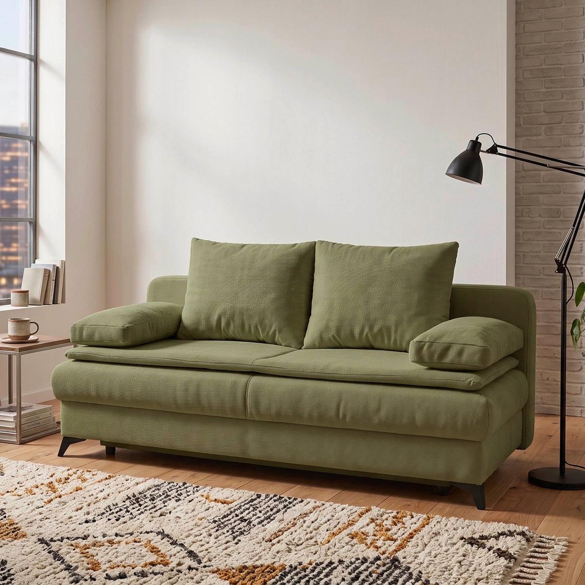Schlafsofa Ken Olivgrün - Schwarz/Olivgrün, KONVENTIONELL, Holzwerkstoff/Kunststoff (209/90/105cm) - Based