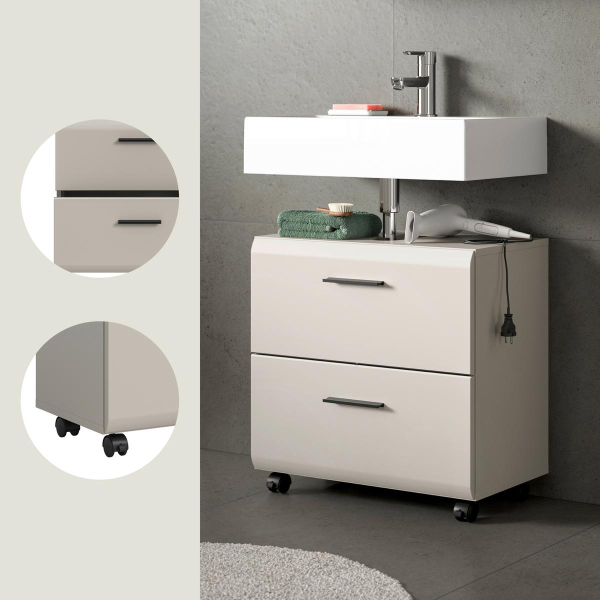 Waschbeckenunterschrank Ice Kaschmir - Kaschmir/Schwarz, Trend, Holzwerkstoff/Kunststoff (60/58/30cm) - MID.YOU