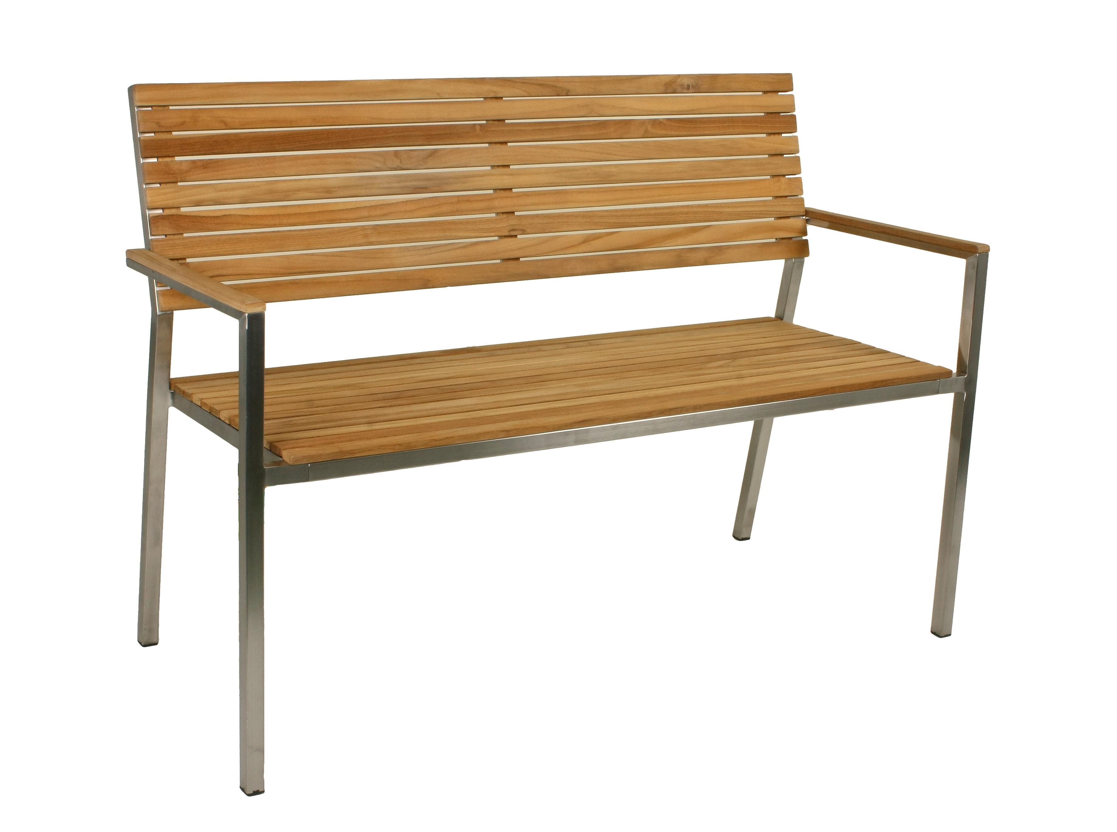 Gartenbank Teakholz B: 125 cm Denver mit Rückenlehne - Silberfarben/Teakfarben, Basics, Holz/Metall (125/86/55cm) - Gardenson