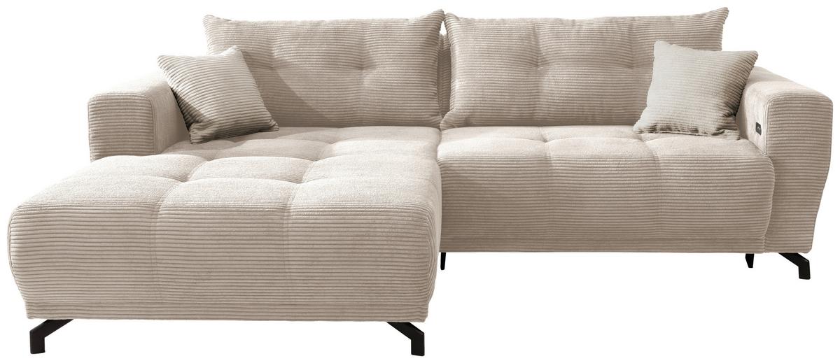 Wohnlandschaft Restato Beige Cord - Beige/Schwarz, MODERN, Holz/Textil (177/246cm) - MID.YOU