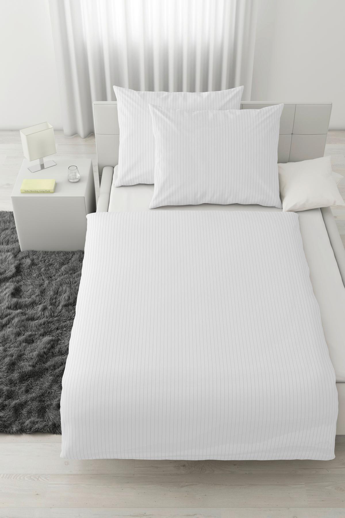 Lenjerie de pat Twill Streif cca. 200x220/2x50x70 cm - gri deschis/alb, Modern, textil (200/220cm) - Mömax