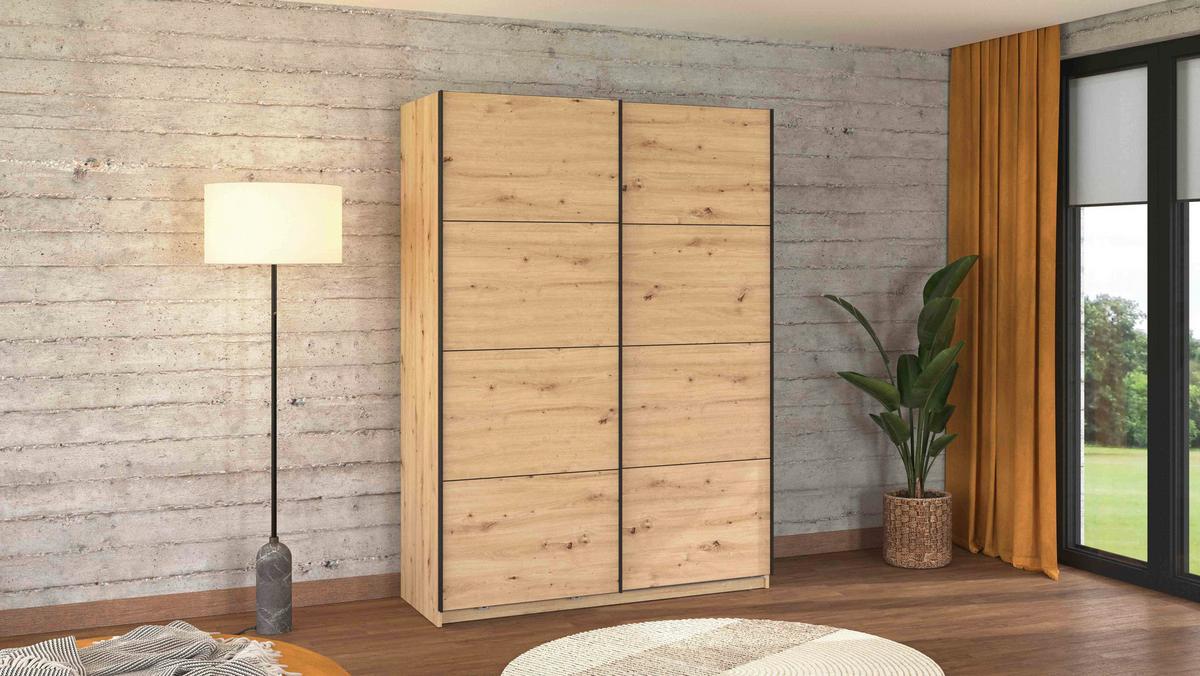Schwebetürenschrank Gard 150 in Eiche Artisan - Schwarz/Eiche Artisan, KONVENTIONELL, Holzwerkstoff/Metall (146/217/61cm) - Mömax