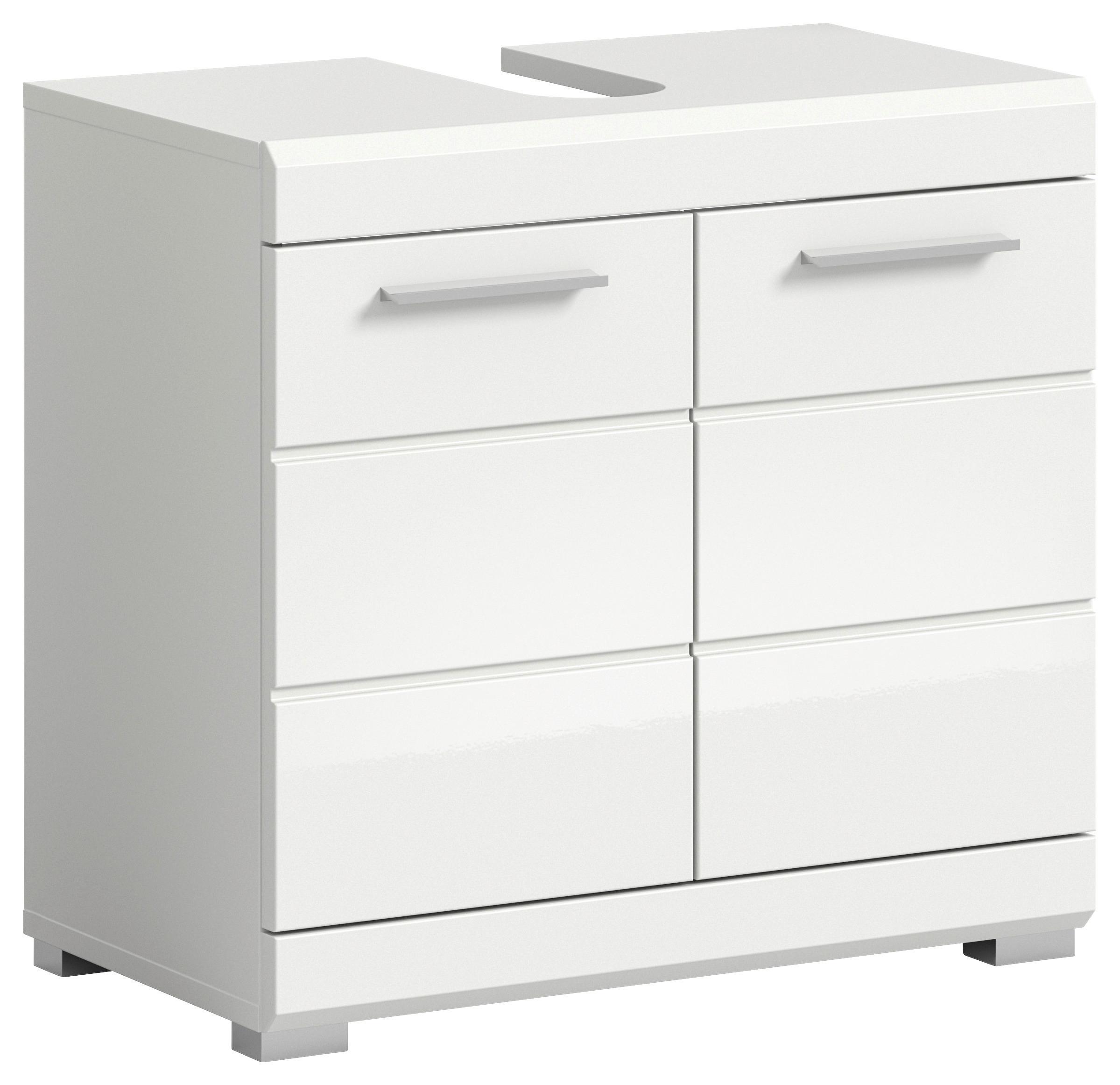 Midischrank SCOUT Weiß Hochglanz ca. 60x56x34 cm - Weiß Hochglanz/Silberfarben, MODERN, Holzwerkstoff/Kunststoff (60/56/34cm) - MID.YOU