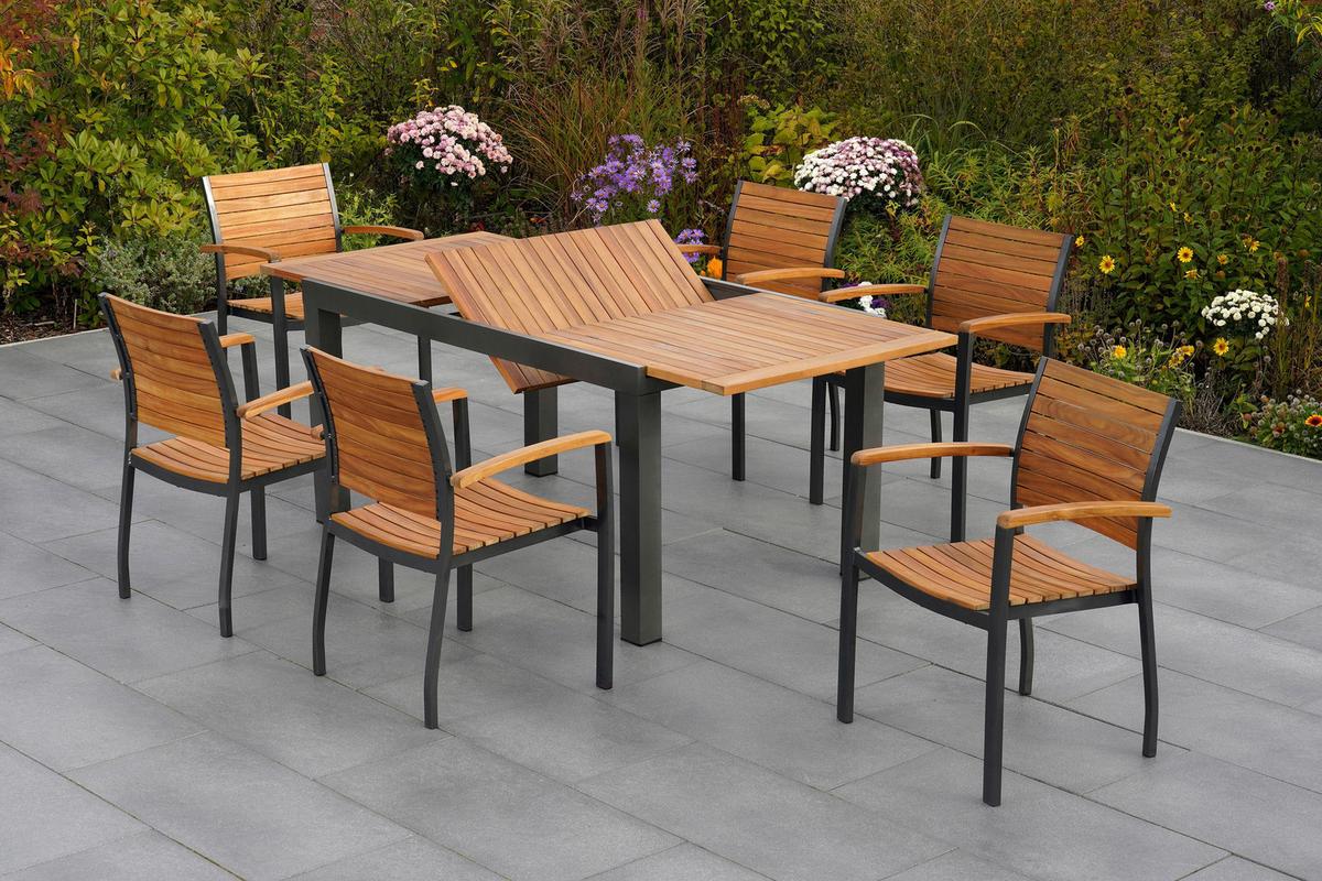 Gartengarnitur Santorin in Akaziefarben massiv - Graphitfarben/Naturfarben, MODERN, Holz/Metall - Gardenson