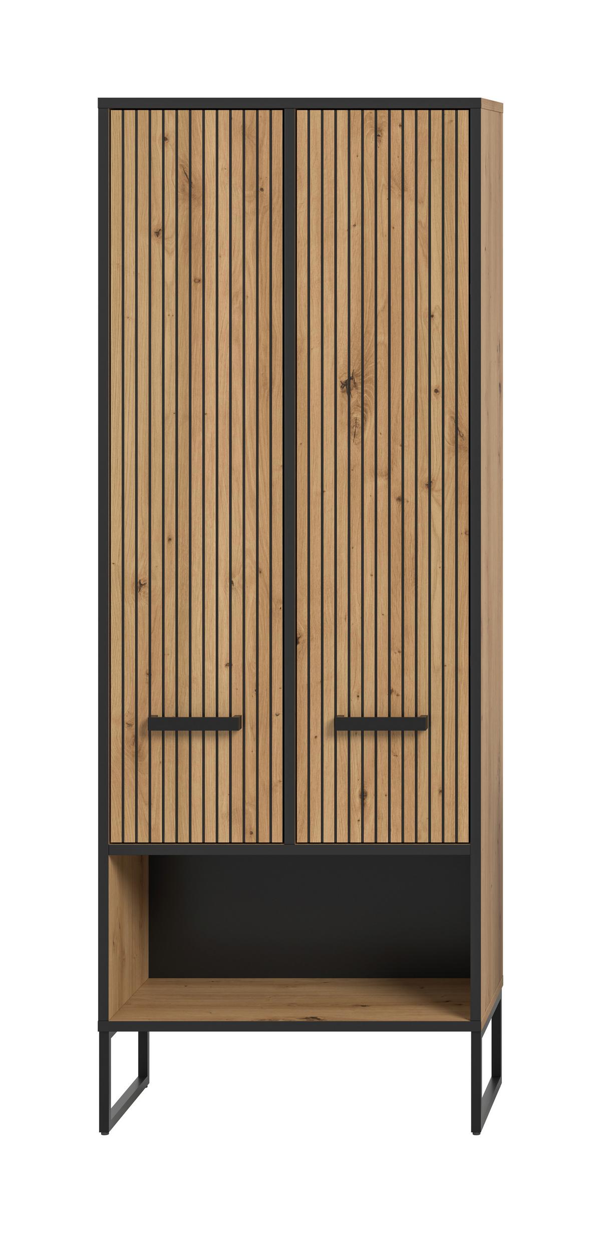 Hochschrank Bagno Eiche Artisan/Schwarz - Schwarz/Eiche Artisan, Trend, Holzwerkstoff/Kunststoff (59/159/32cm) - MID.YOU