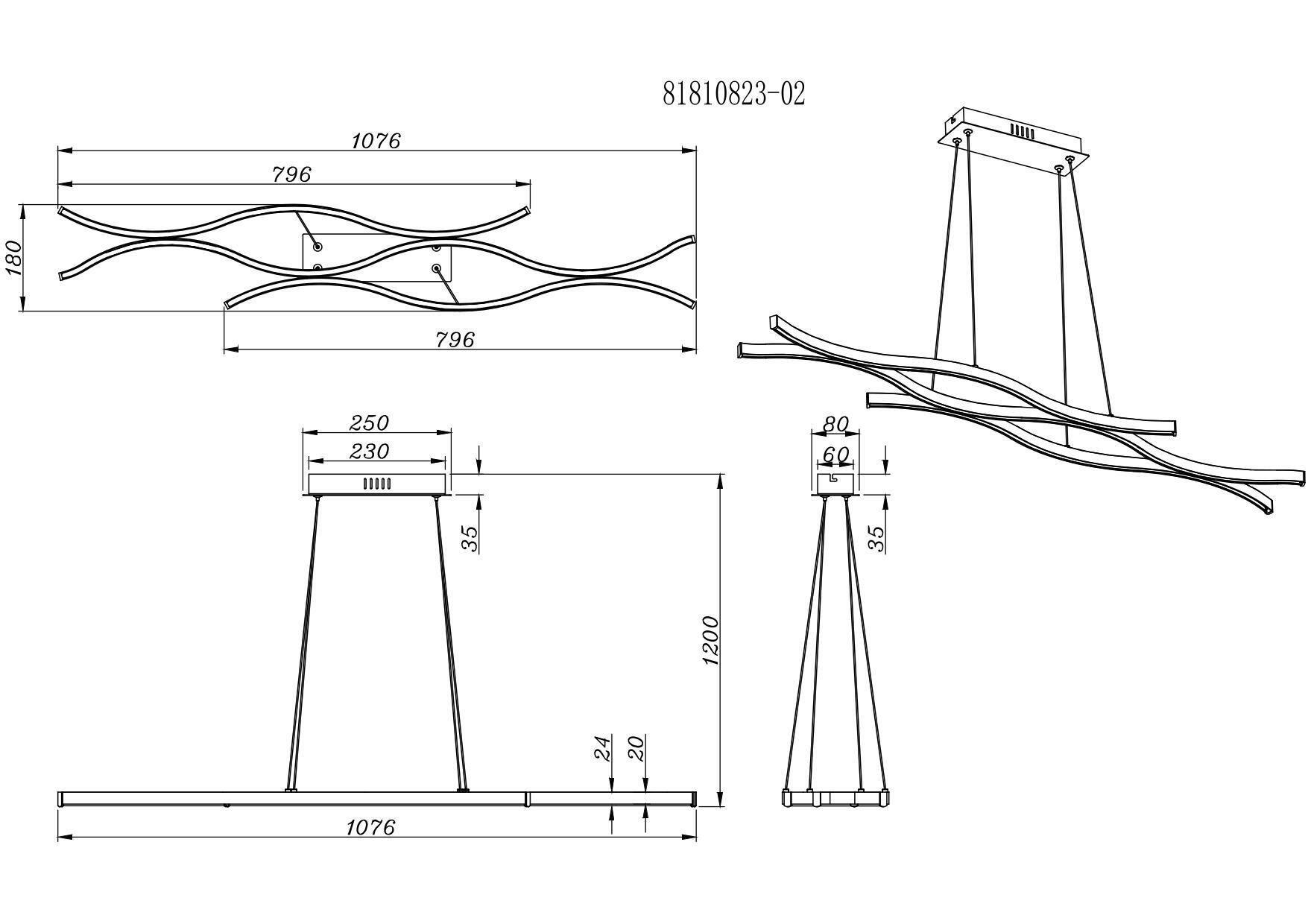 LED-HÄNGLAMPA RELO - opal/svart, Modern, metall/plast (107,6/18/120cm) - Mömax