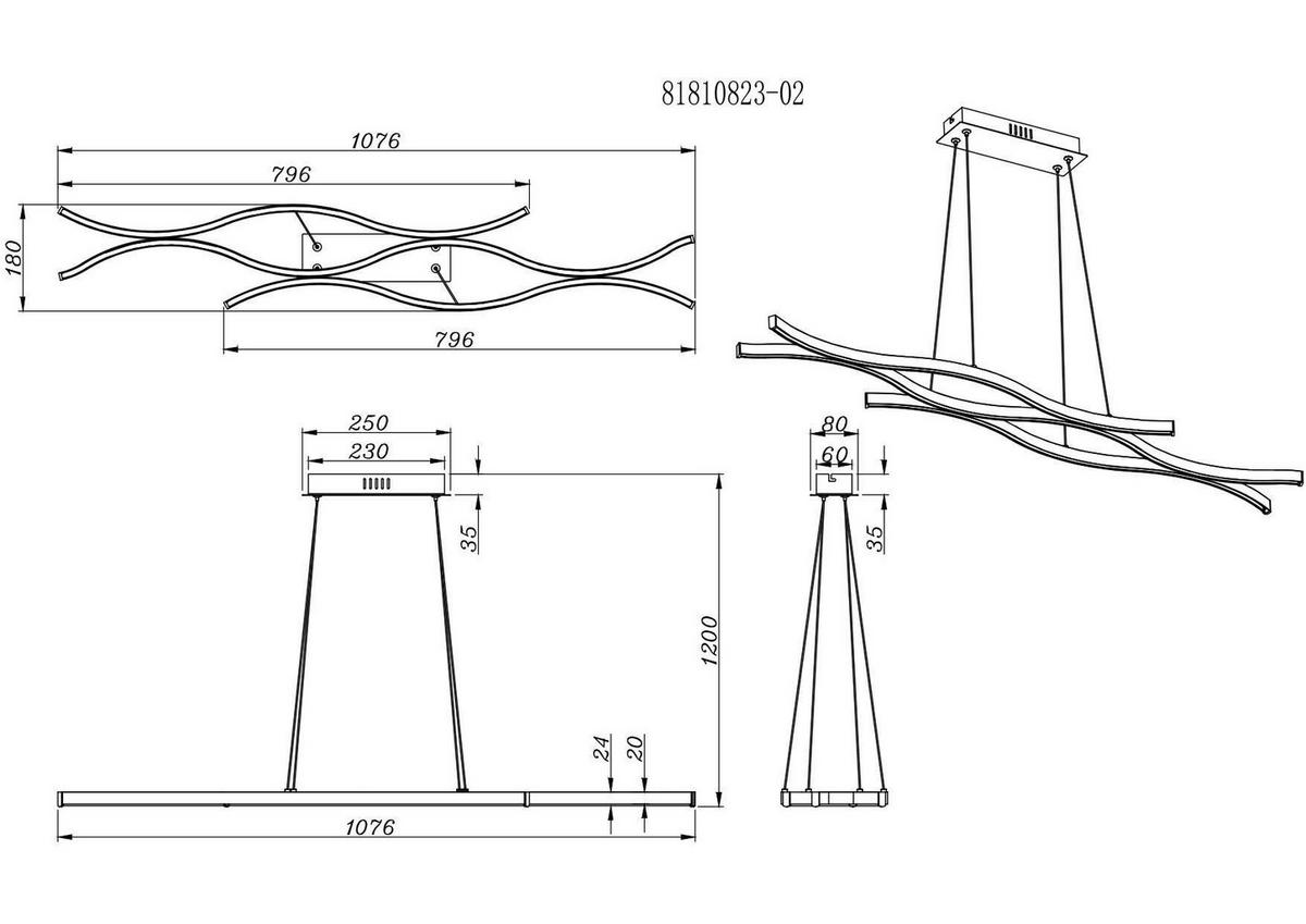 Lampă suspendată cu LED RELO - opal/negru, Modern, plastic/metal (107,6/18/120cm) - Mömax