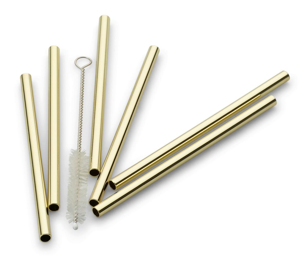 Set Slamic S Krtačko Straw, 6-Delni - zlate barve, Basics, kovina (12cm) - Echtwerk