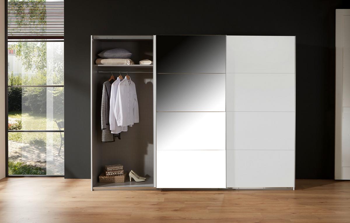 Omara Z Drsnimi Vrati Ernie, Bela, Z Ogledalom - bela/barve aluminija, Moderno, kovina/steklo (270/210/65cm) - Mömax