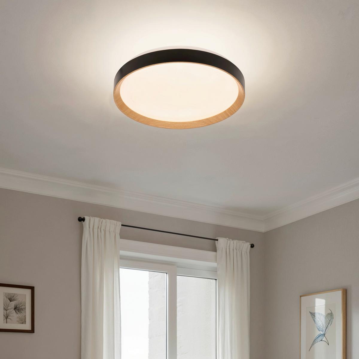 LAMPA SUFITOWA LED NASHVILLE - czarny/kolor dębu sonoma, Basics, tworzywo sztuczne/metal (48/8cm) - Novel