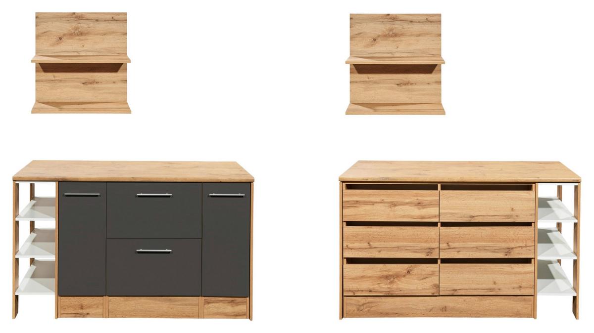 Kücheninsel Hilde ca. 150x90x90cm Wildeiche/Grau - Wildeiche/Alufarben, Design, Holzwerkstoff/Metall (150/90/90cm) - Respekta