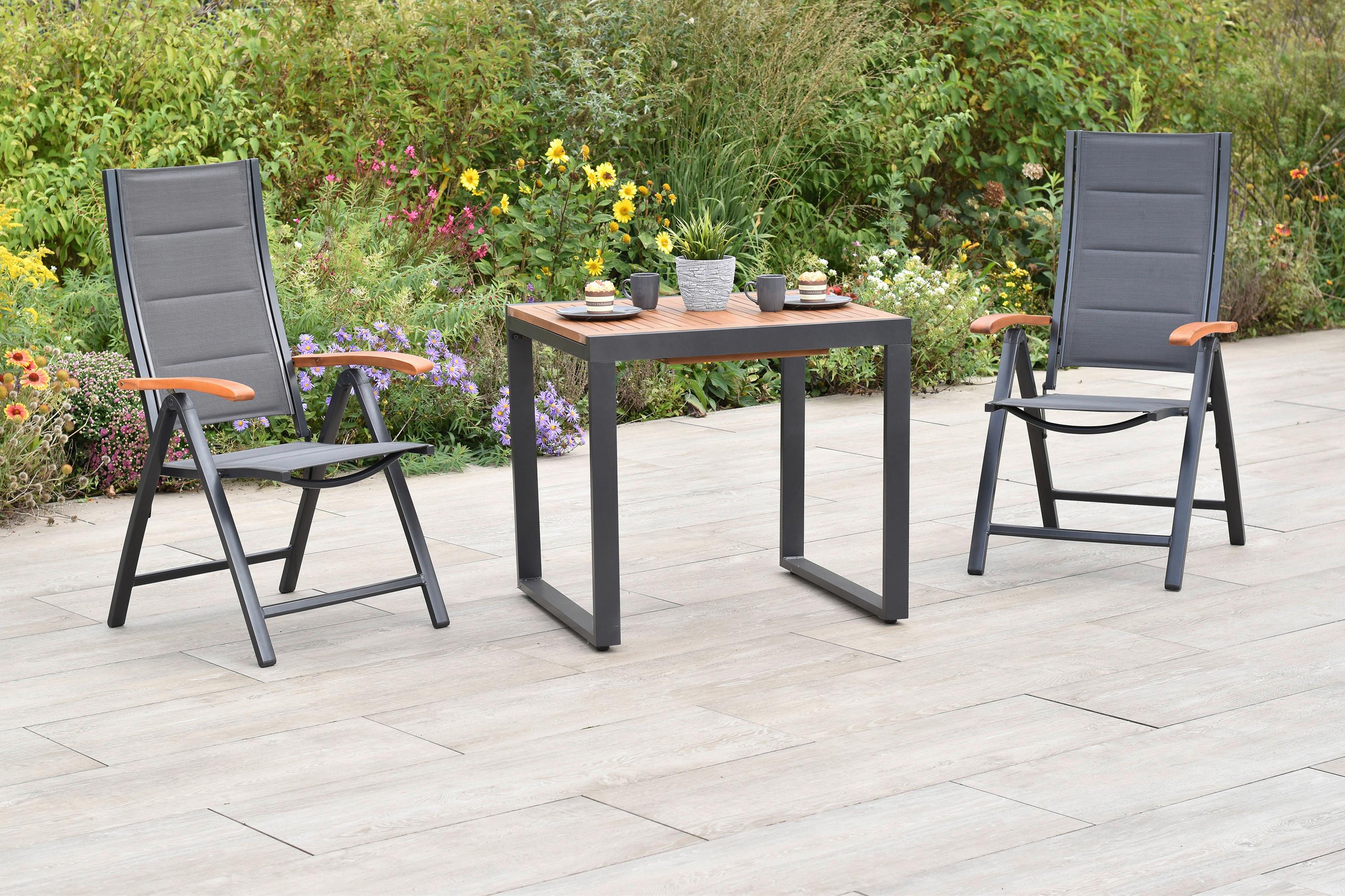 GARTENSET PAXOS - Graphitfarben/Akaziefarben, MODERN, Holz/Textil - Gardenson
