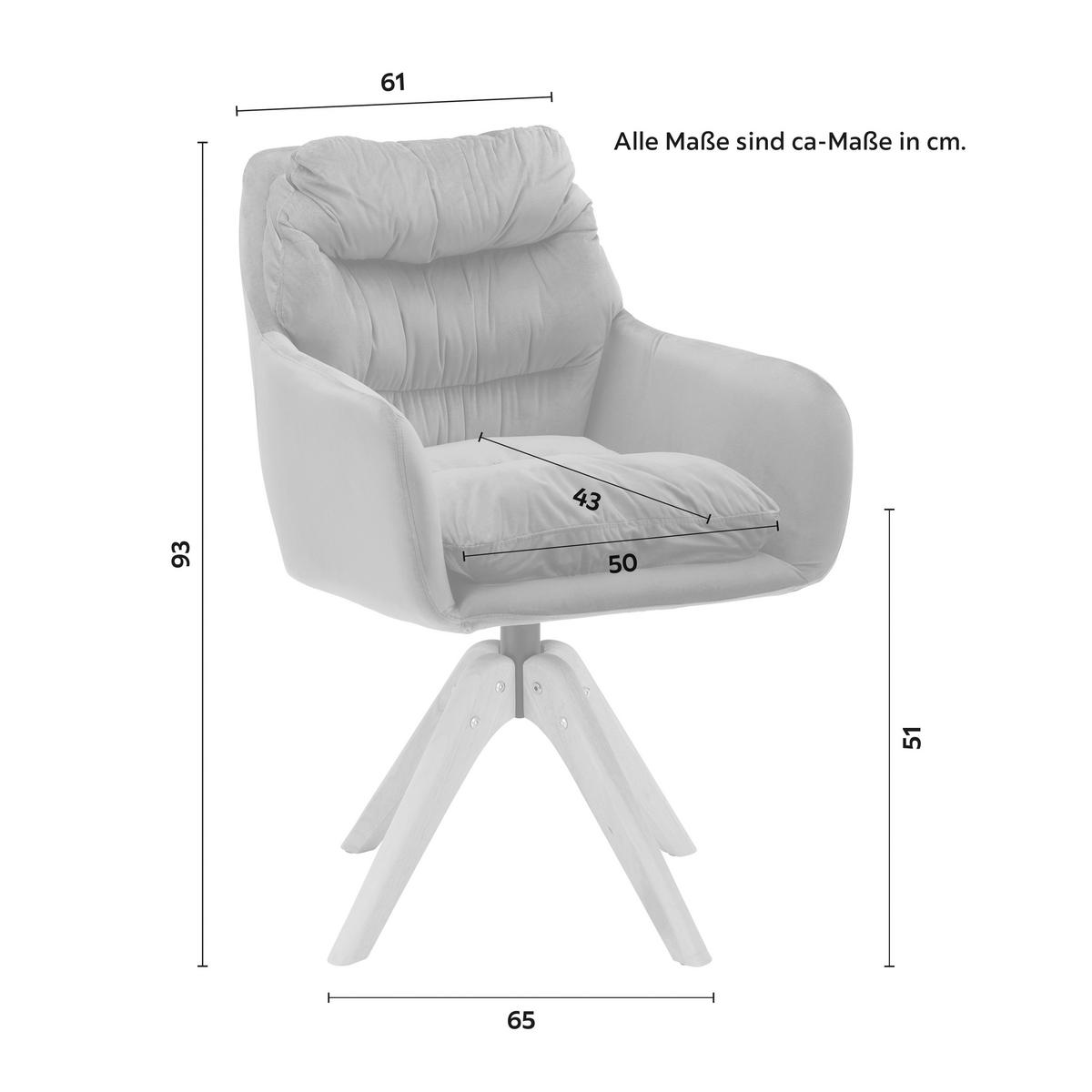 Armlehnstuhl Juana Grau Samt Drehbar Gepolstert - Naturfarben/Grau, MODERN, Holz/Textil (61/93/65cm) - Bessagi Home
