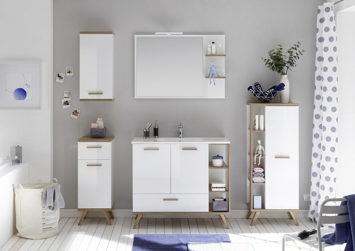 LUSTRO ŁAZIENKOWE NOVENTA  -TOP- - kolor dębowy/biały, Design, materiał drewnopochodny (100,0/74,5/15,5cm) - Xora