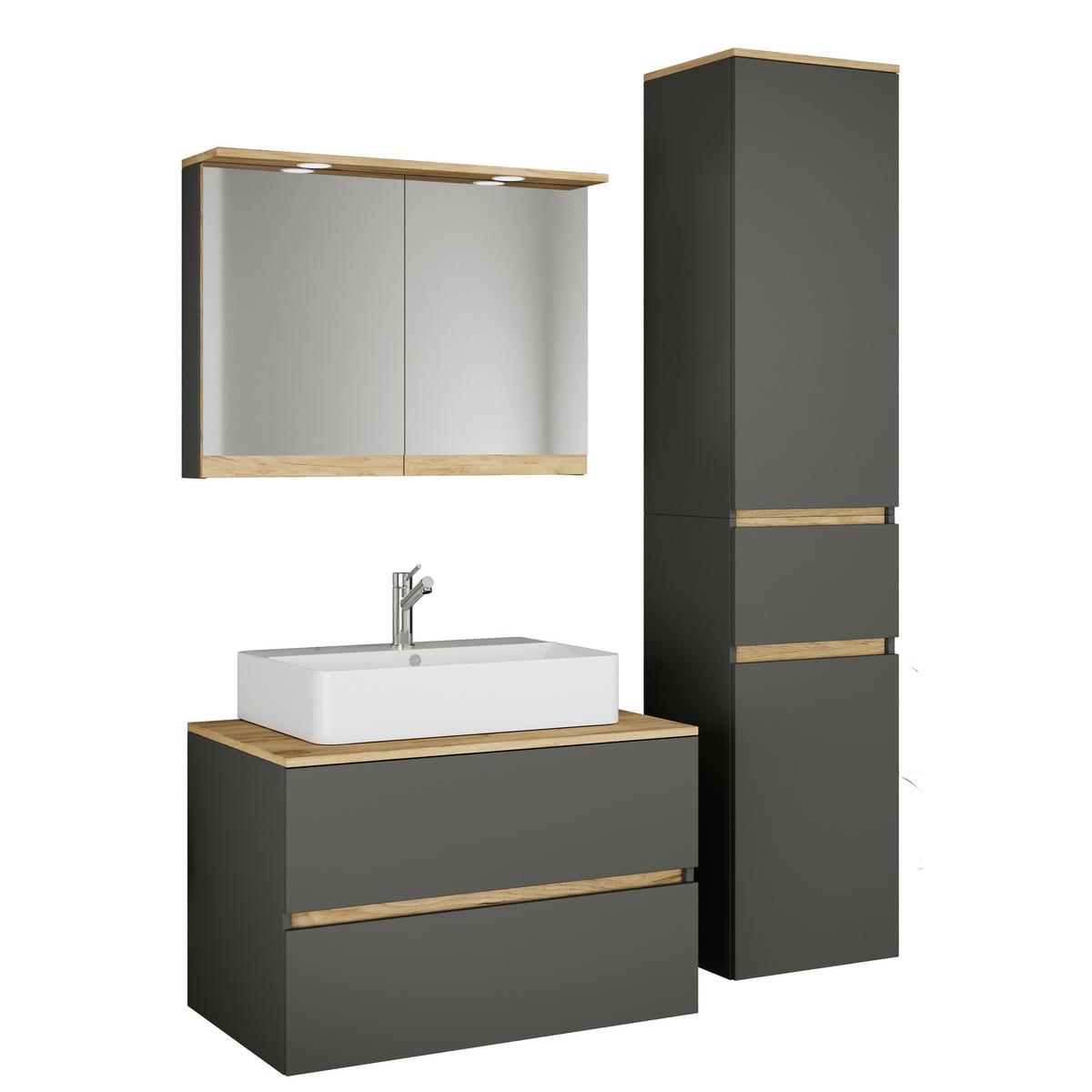 Badezimmer Cosila - Honigeiche/Weiss, Trend, Keramik/Holzwerkstoff (120cm) - MID.YOU